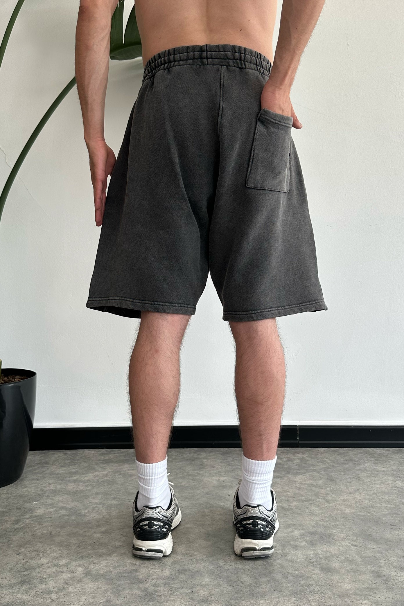 Premium Yıkamalı Frame Nakış Detay Baggy Şort - ANTRASİT