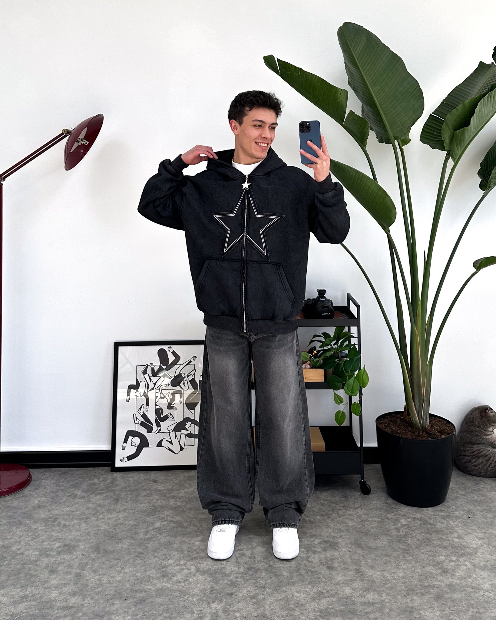 Star Washed Oversize Zip Hoodie