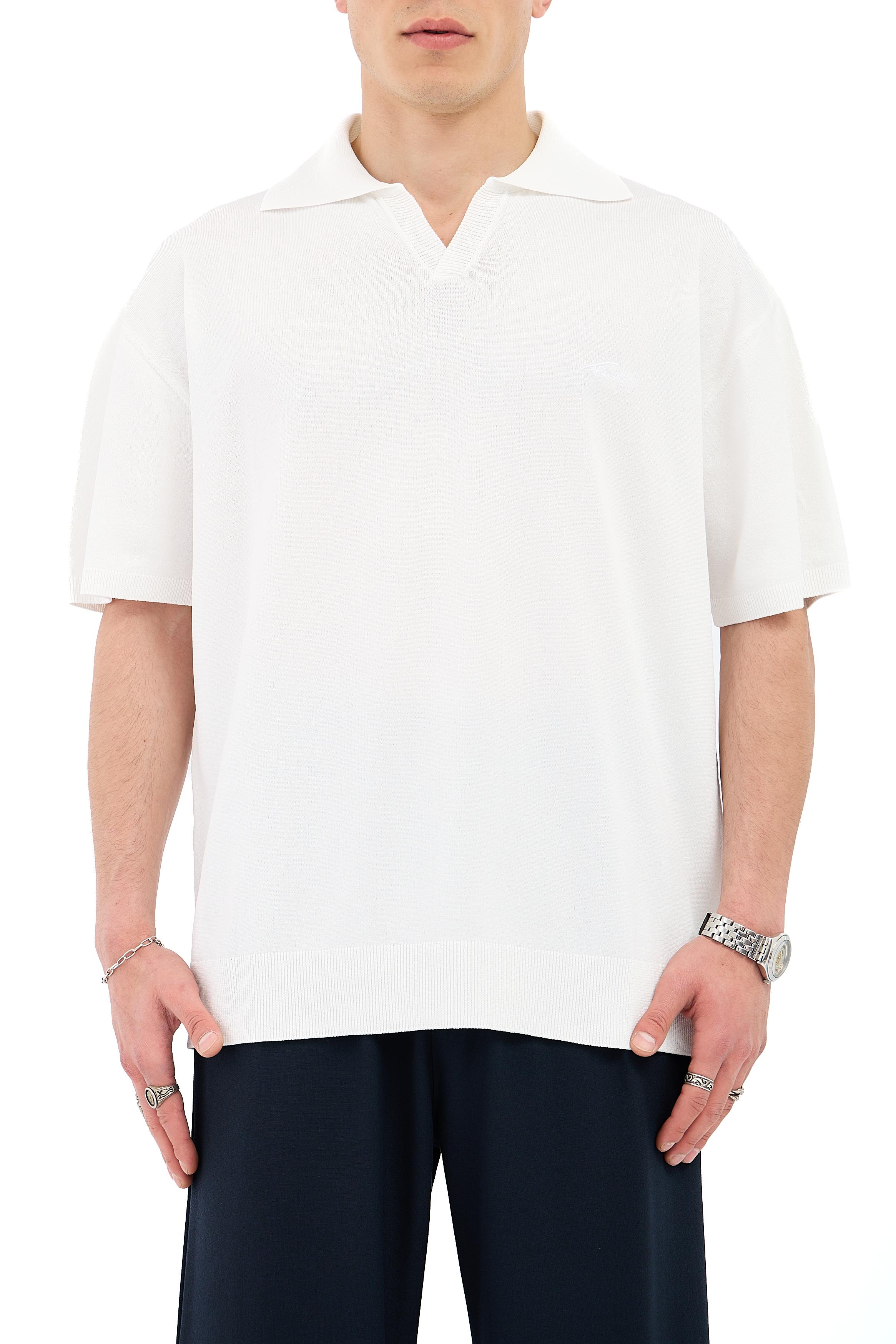 Crep Kumaş Polo Yaka Oversize Triko Tişört - BEYAZ