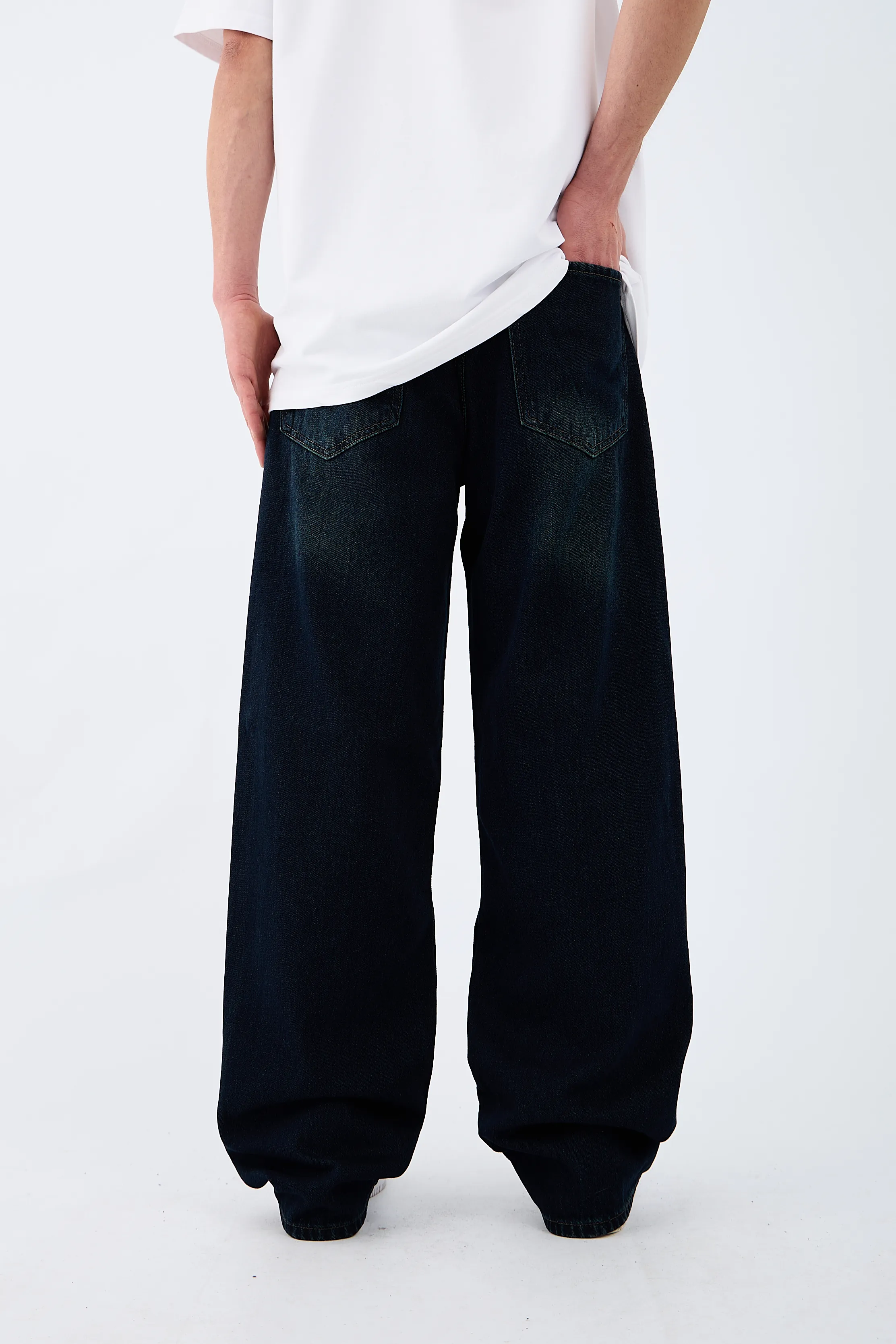 Çizgili Midnight Blue Baggy Jean