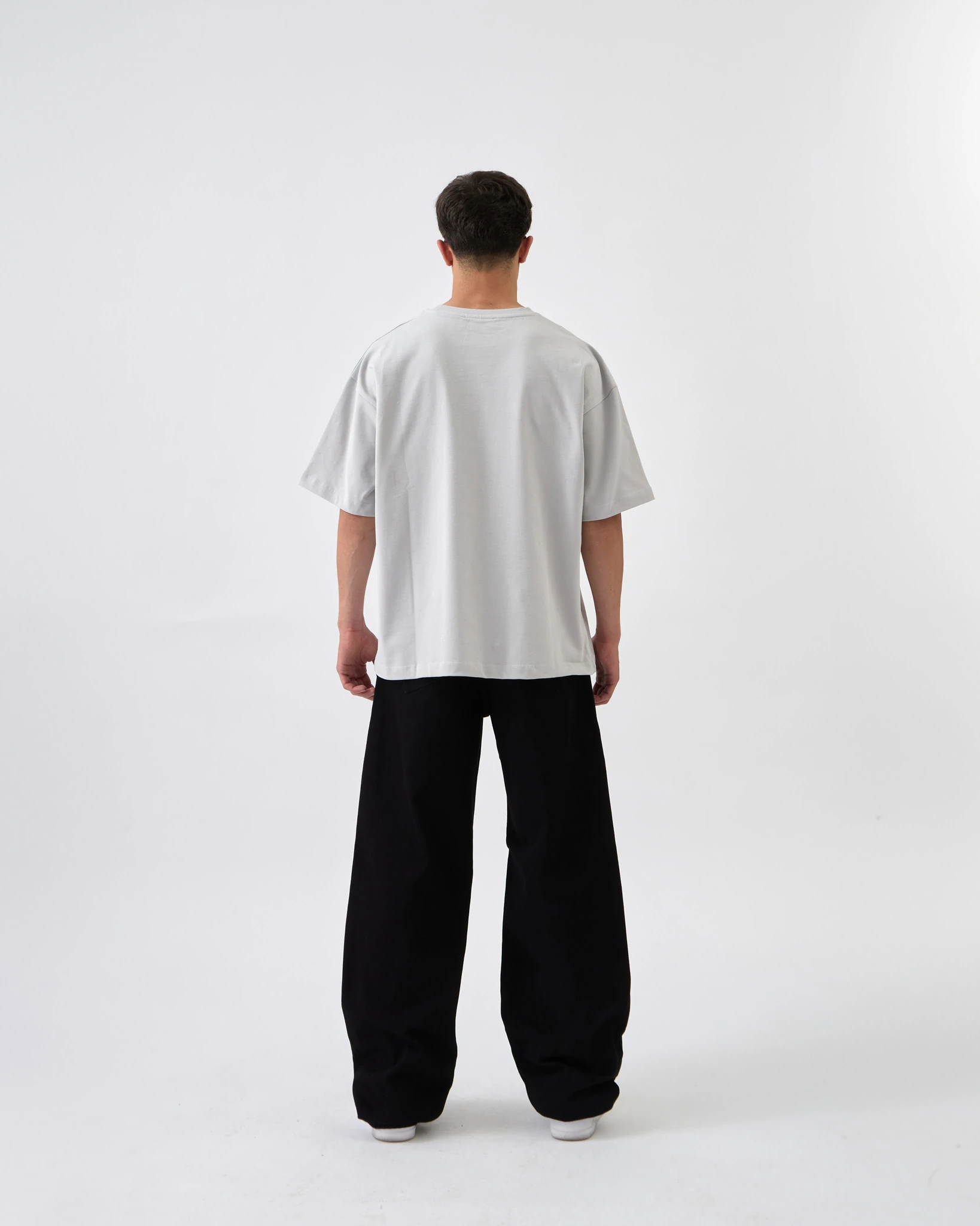 Shadow Print Oversize Baskılı Tişört - KOZMİK GRİ