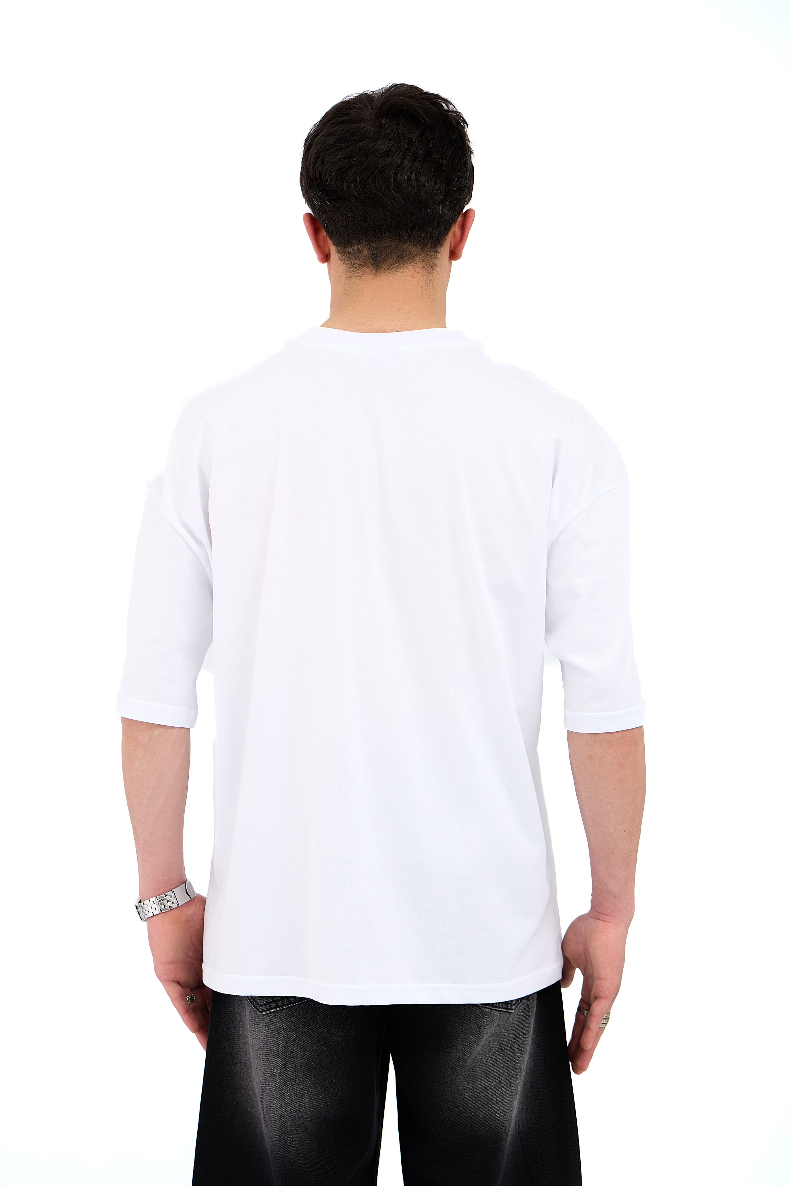 Ghost Baskı Detay Oversize Tişört - BEYAZ