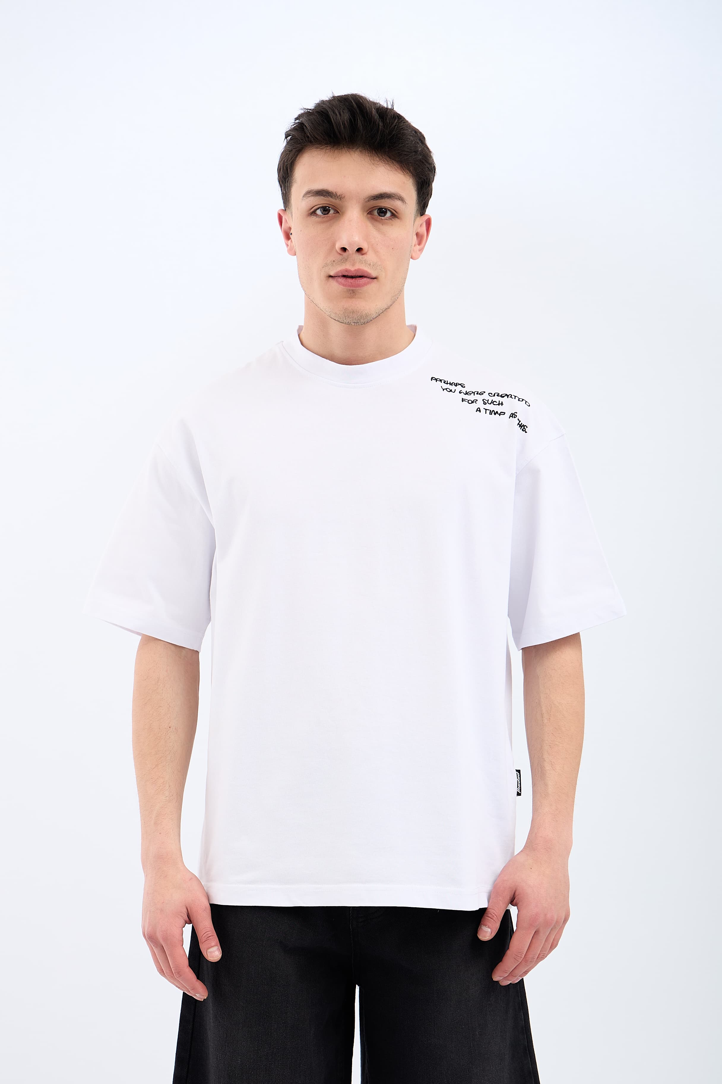 For Such Nakışlı Premium Oversize Tişört - BEYAZ