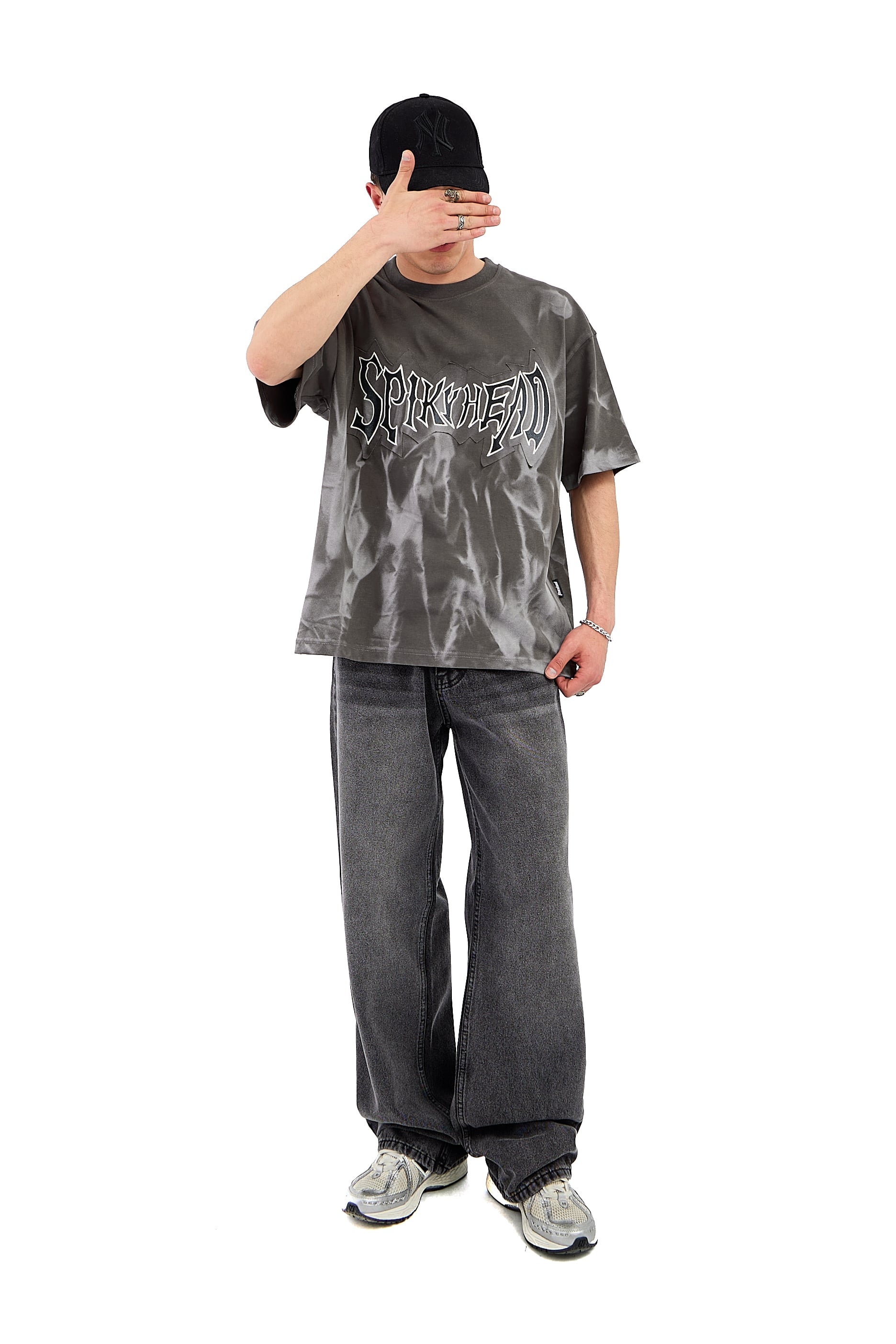 Spikyhead Nakışlı Acid Wash Premium Oversize Tişört
