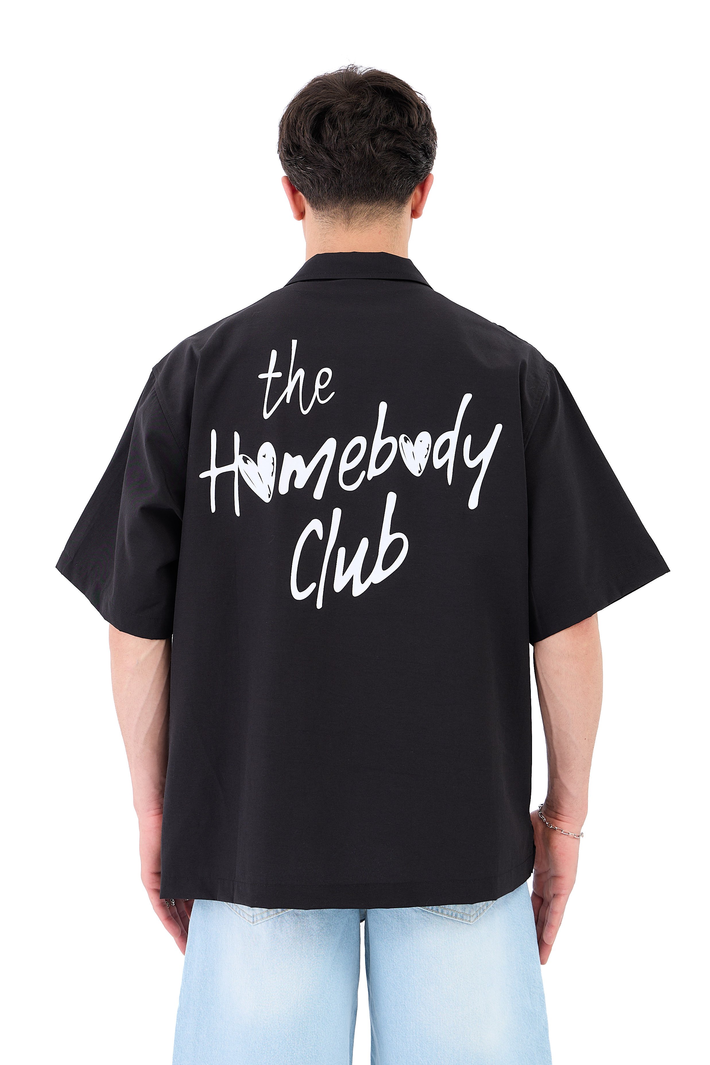Home Boy Clup Baskı Detay Kısa Kol Gömlek - SİYAH