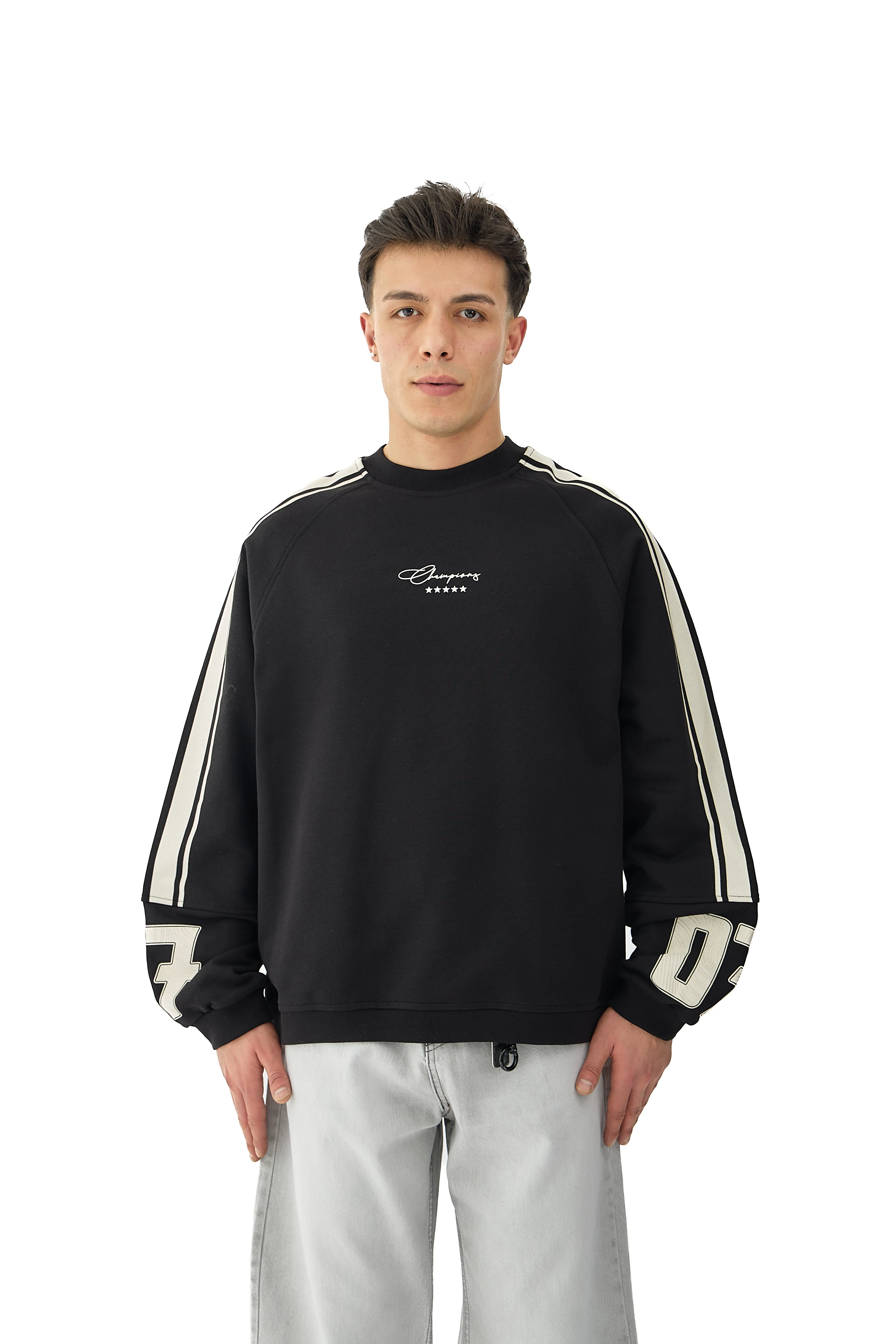 07 Champions Baskılı Oversize Pemium Sweatshirt - SİYAH