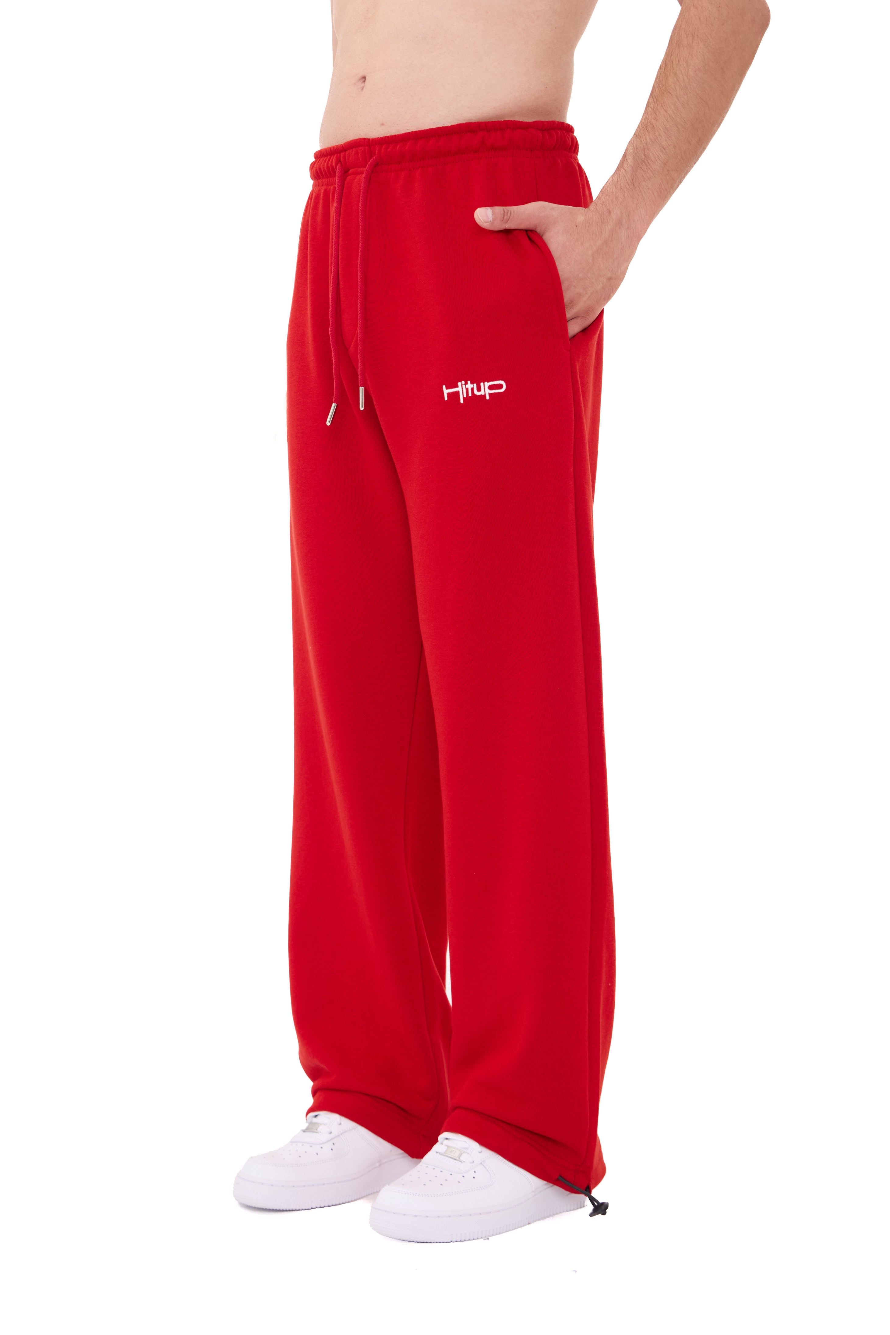  Hitup Nakışlı Premium Ayarlanabilir Paça Oversize Eşofman Altı  - KIRMIZI