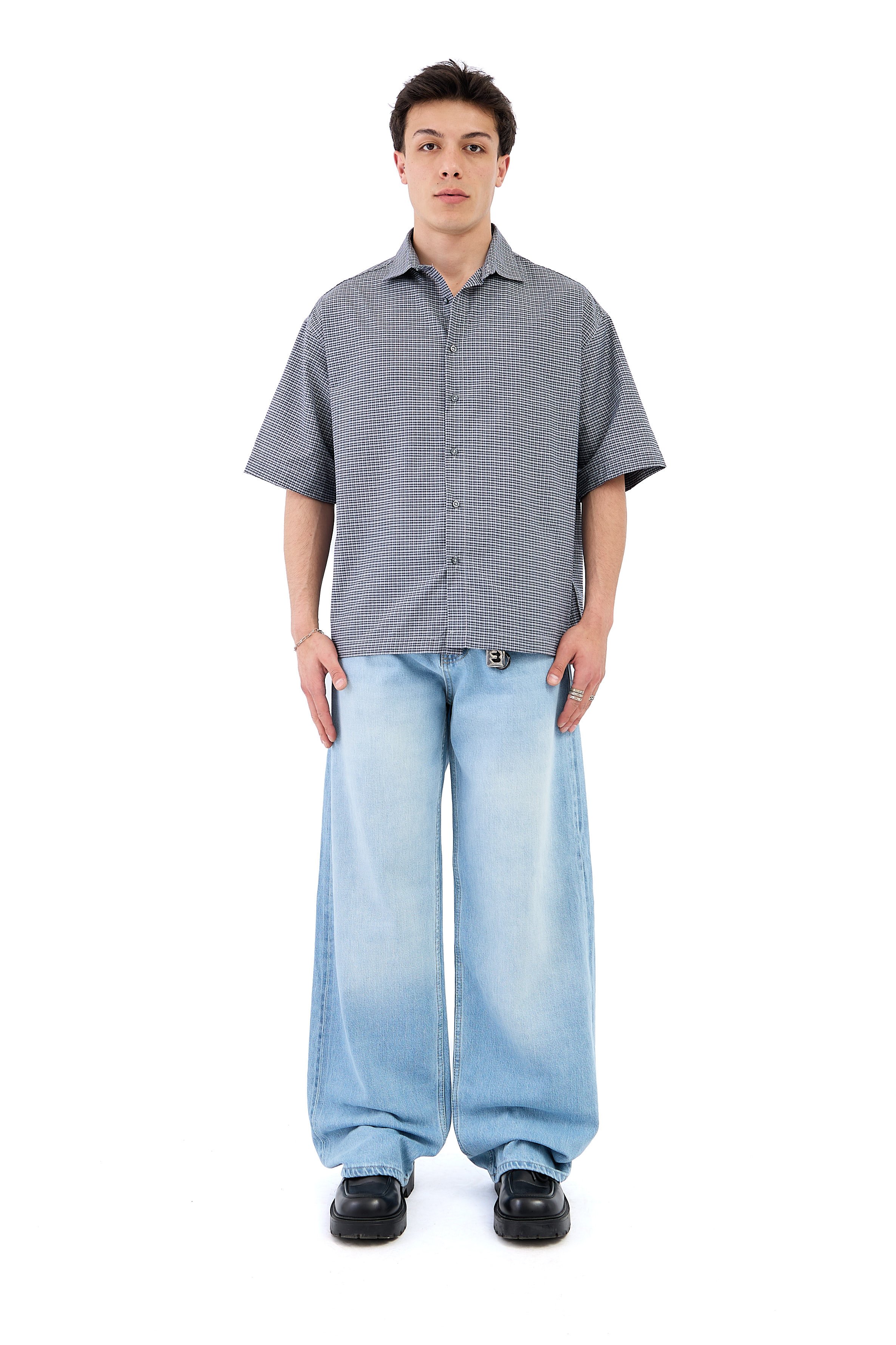 Çizgili Soldurma Detay Açık Mavi Baggy Jean