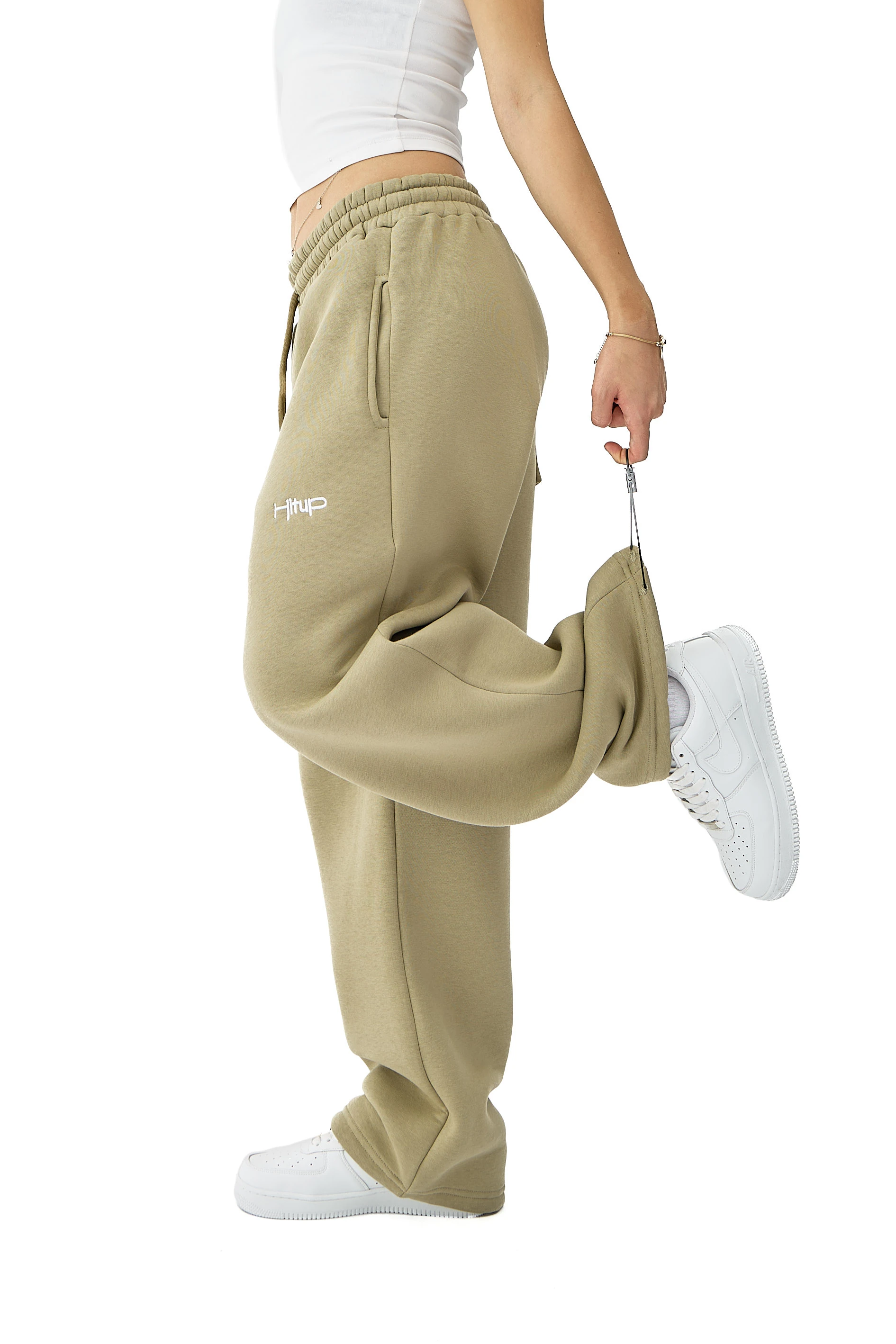 Kışlık Hitup Nakışlı Premium Ayarlanabilir Paça Oversize Eşofman Altı - KÜF YEŞİLİ