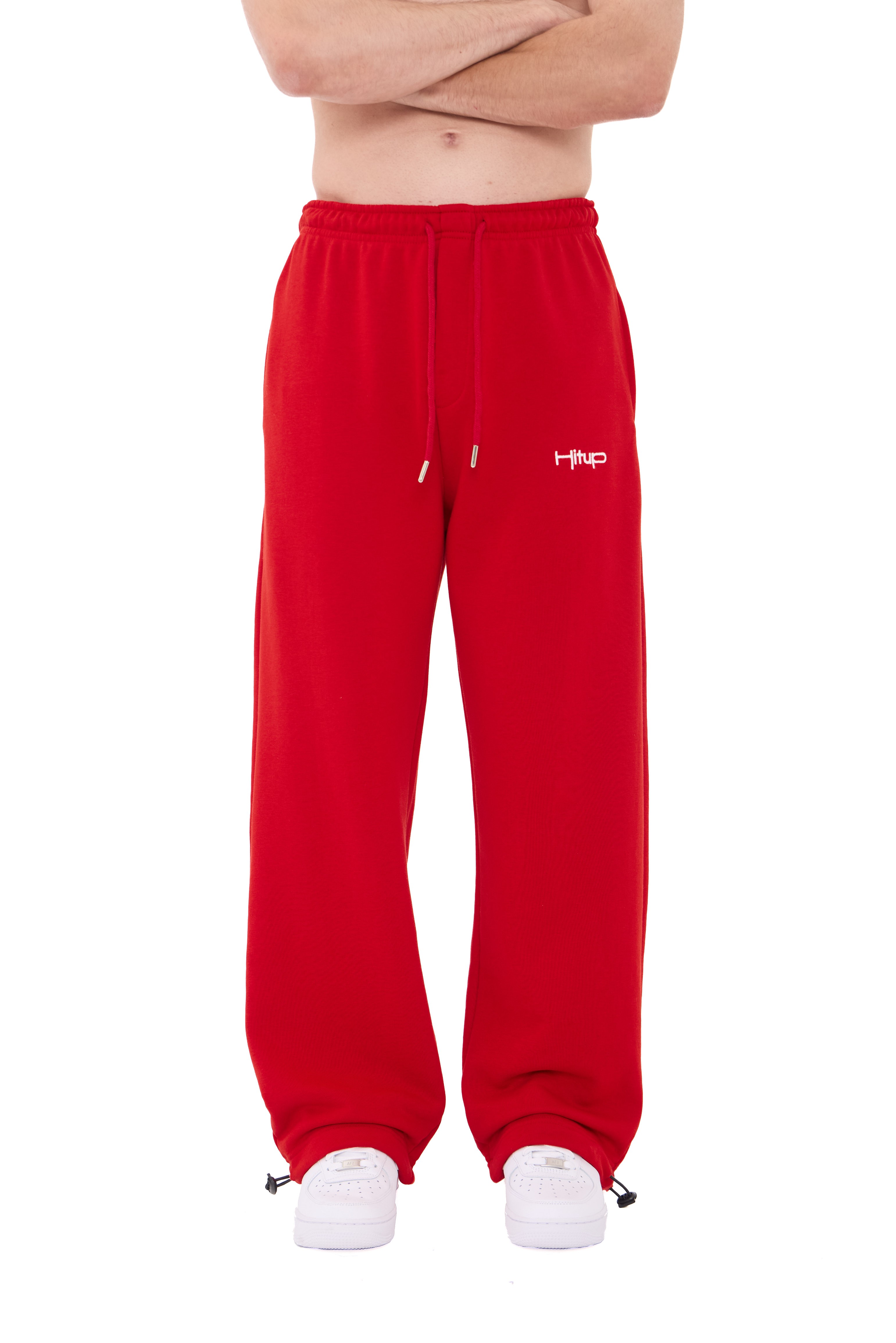  Hitup Nakışlı Premium Ayarlanabilir Paça Oversize Eşofman Altı  - KIRMIZI