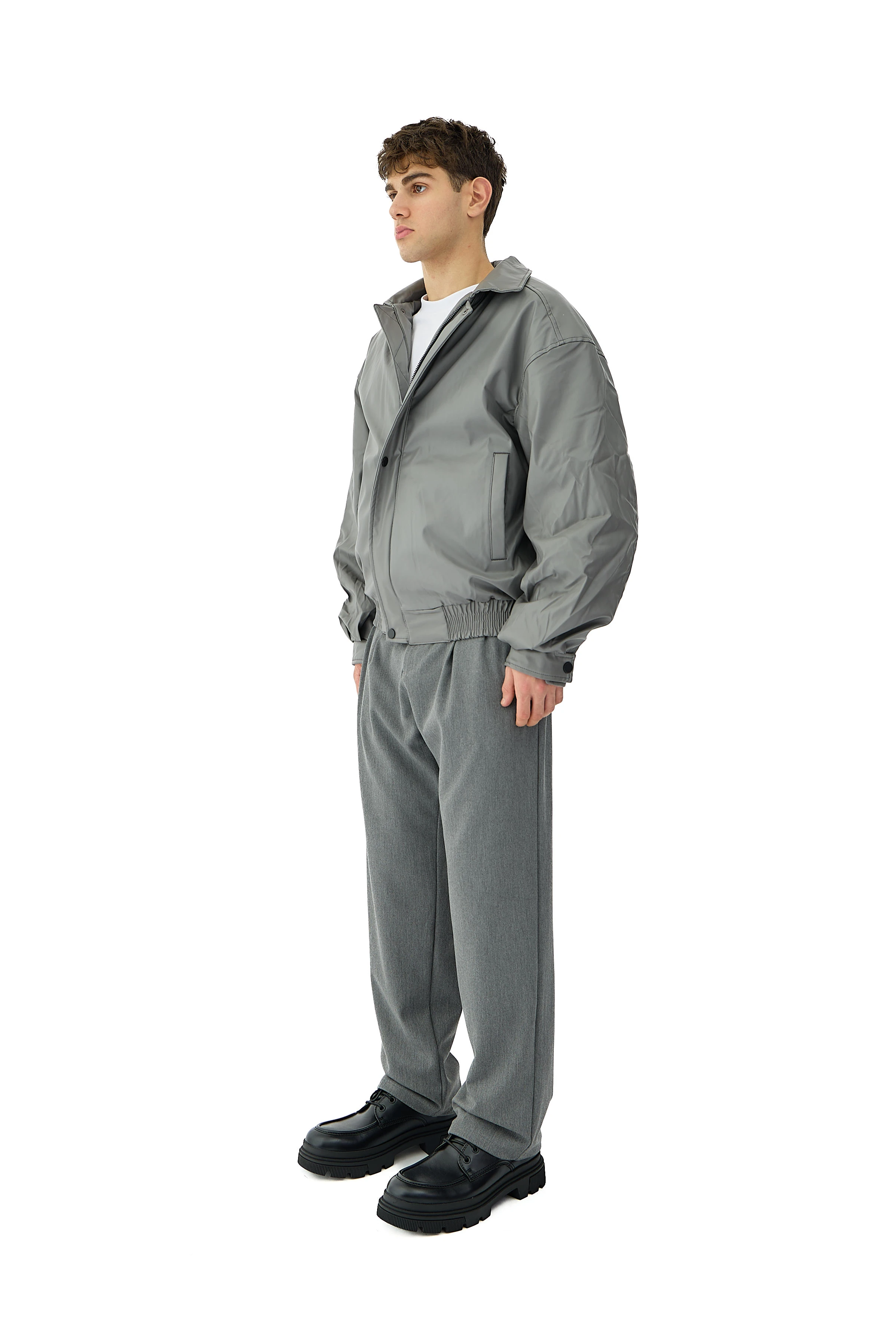 Kalın Tuşeli Pile Detaylı Baggy Fit Kumaş Pantolon  - GRİ