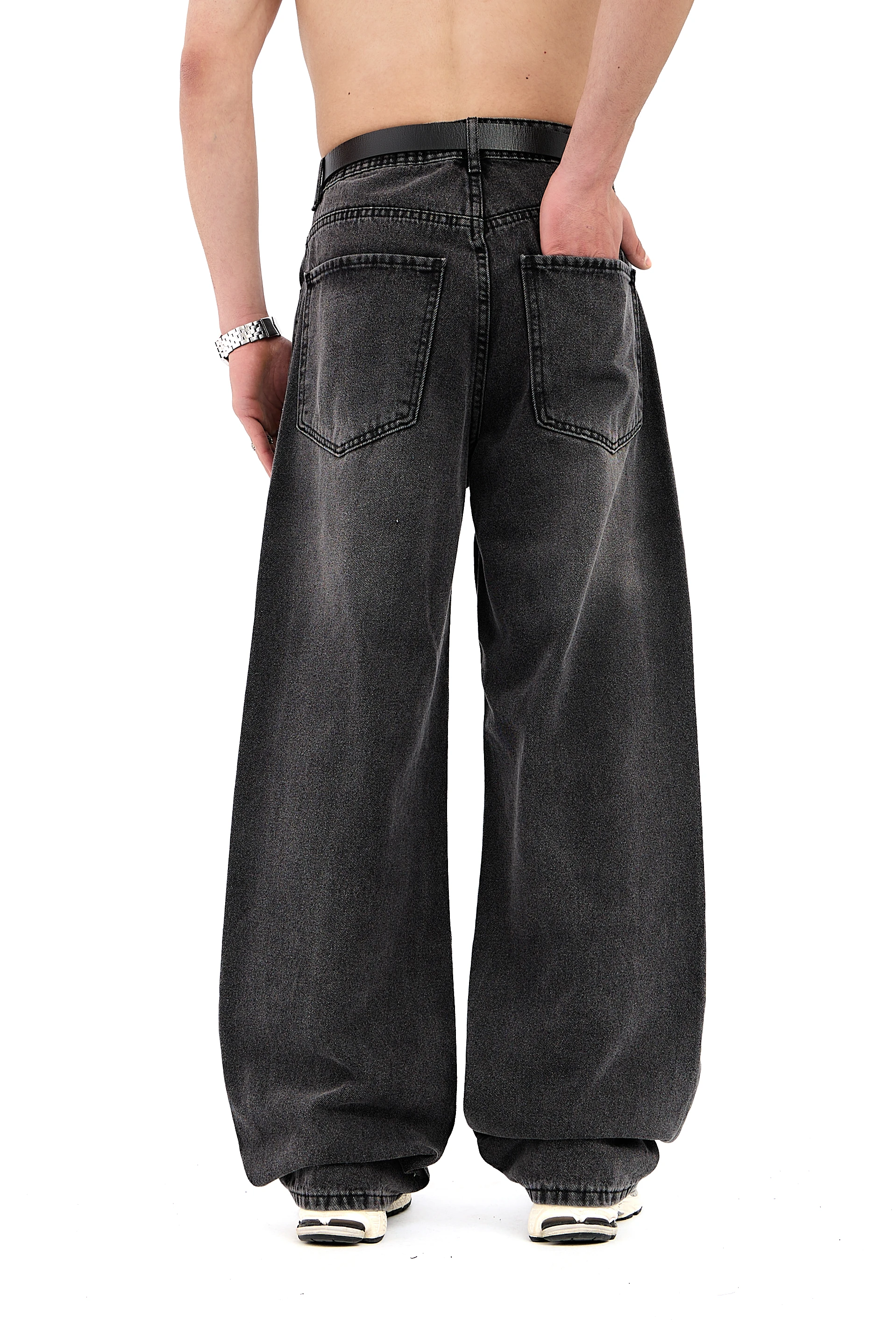 Çizgili Gri Super Baggy Jean