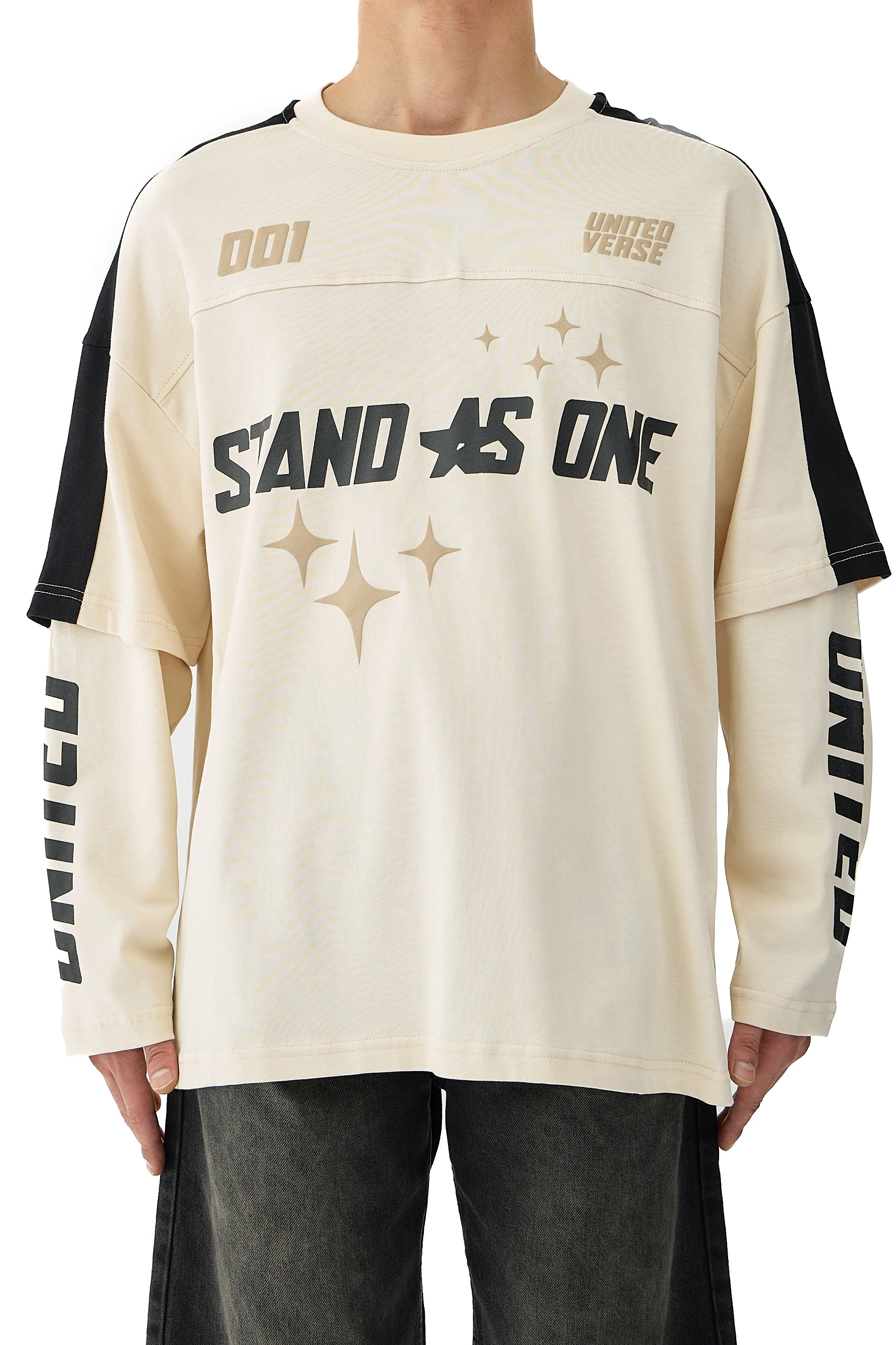 001 United Baskılı Oversize Pemium Sweatshirt - EKRU