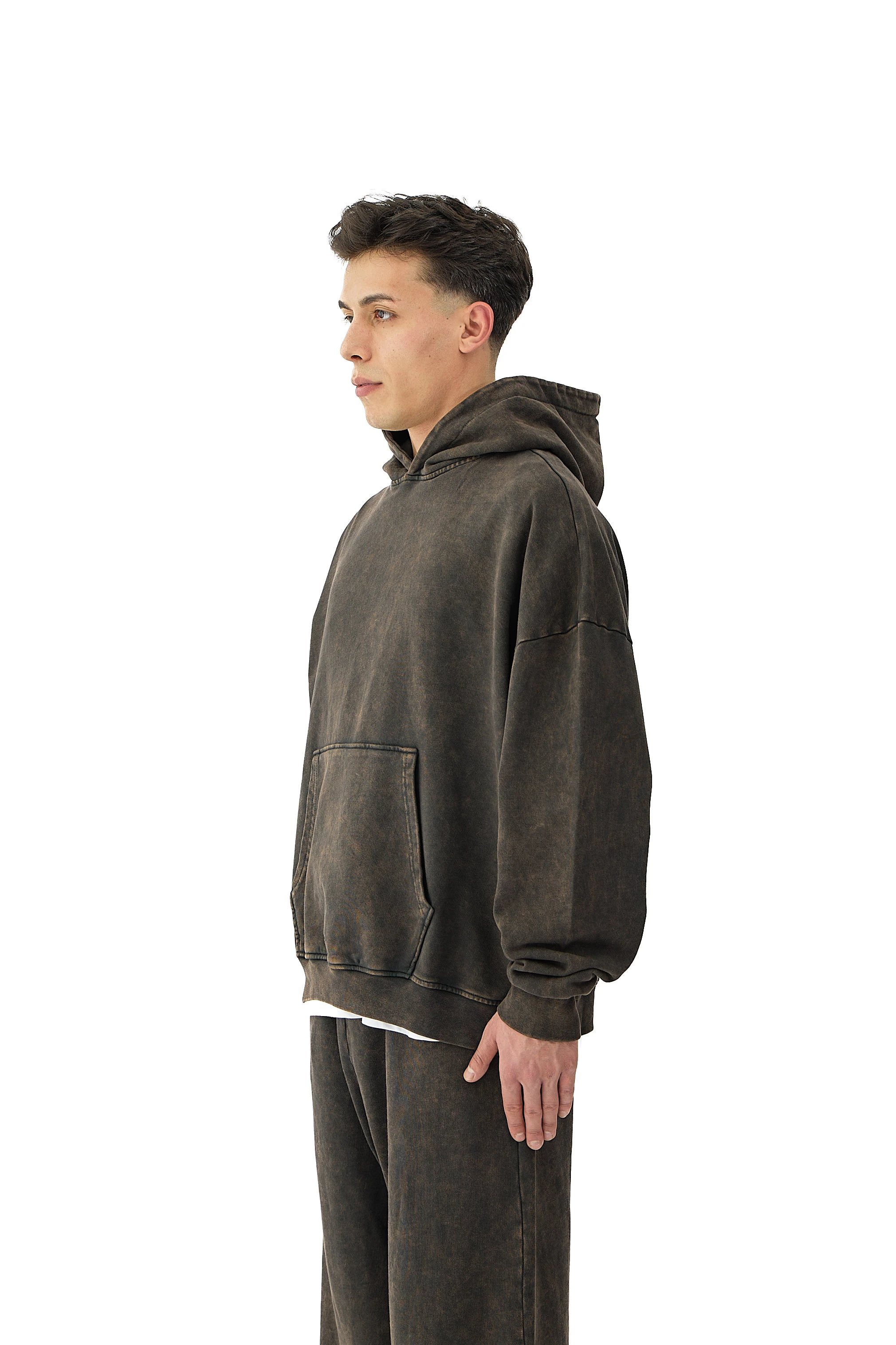  Oil Washed Yıkamalı Oversize Hoodie - KAHVERENGİ