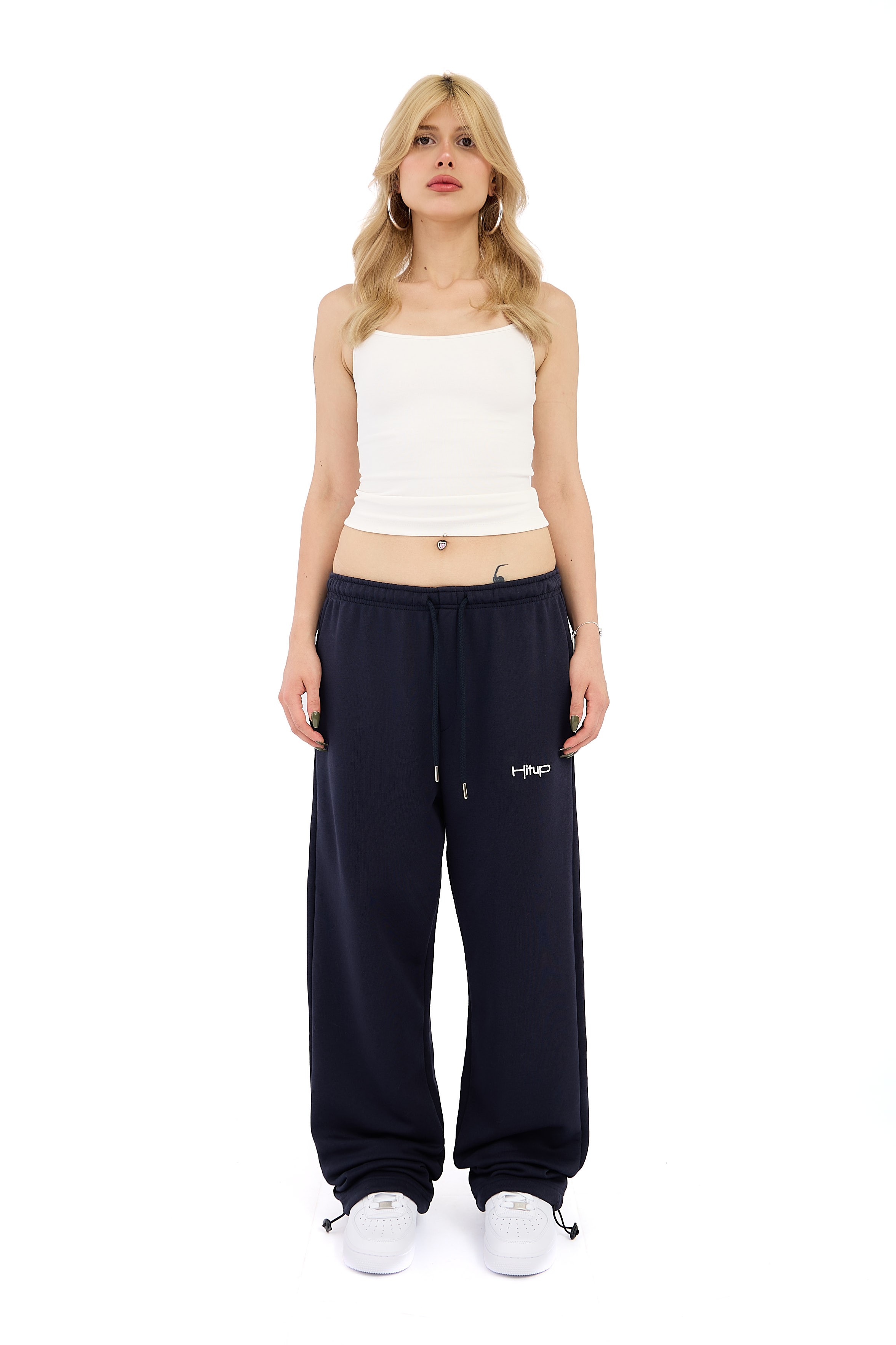  Hitup Nakışlı Premium Ayarlanabilir Paça Oversize Eşofman Altı  - LACİVERT