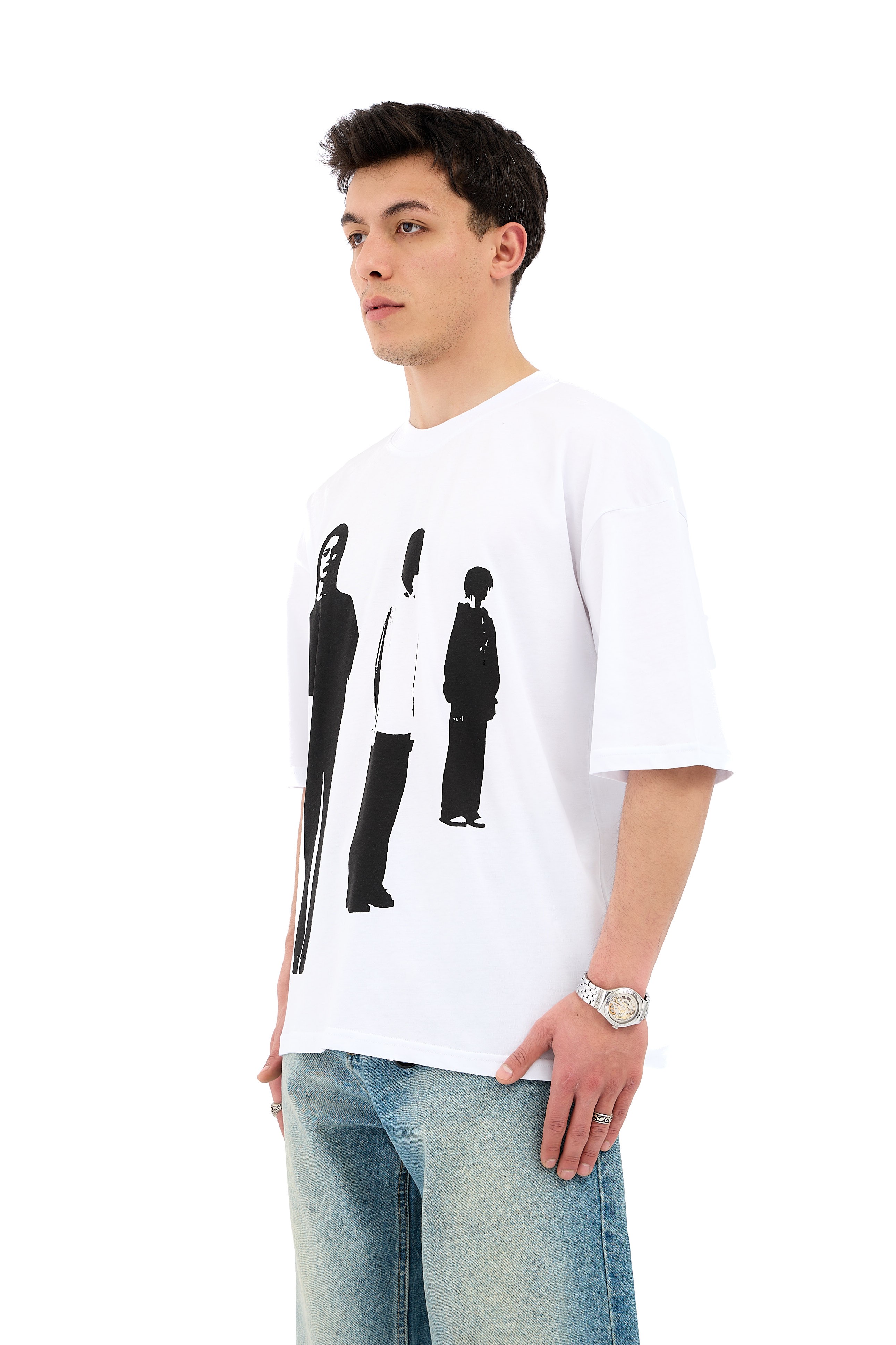 Urban Silence Baskılı Oversize Tişört  - BEYAZ