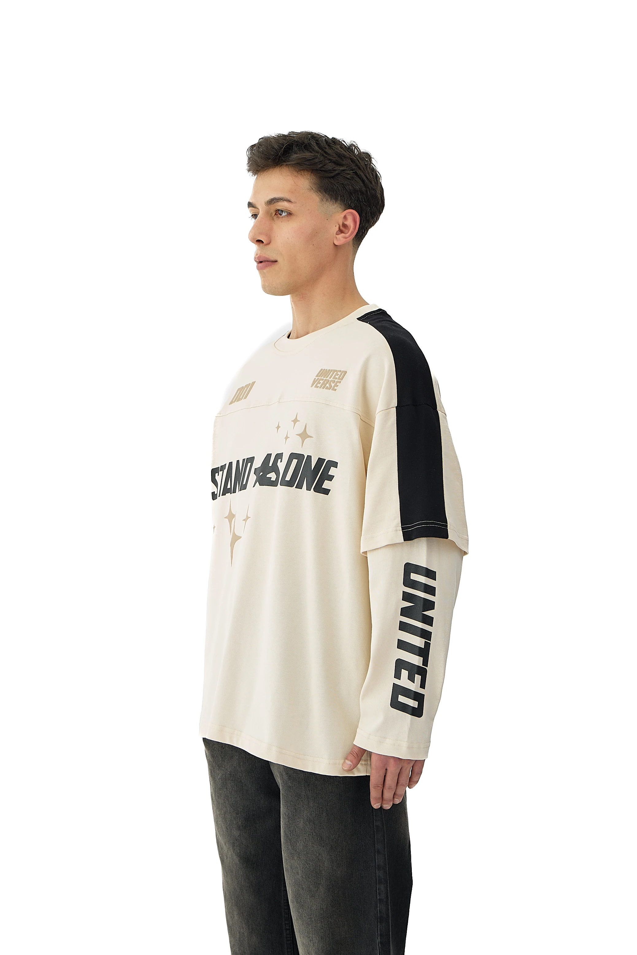 001 United Baskılı Oversize Pemium Sweatshirt - EKRU