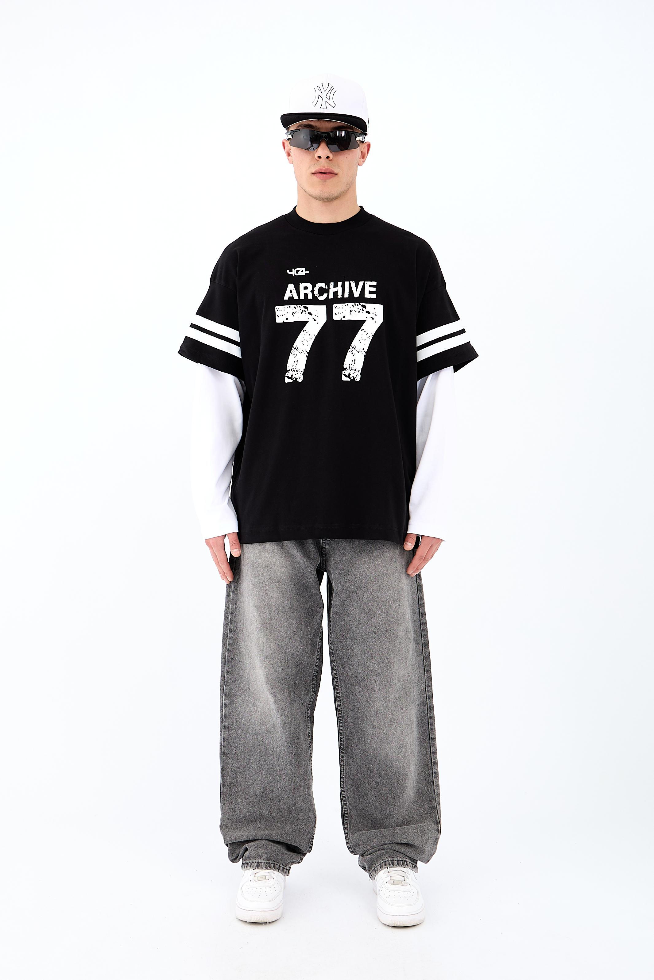 77 Archive Baskılı Premium Oversize Long Sleeve