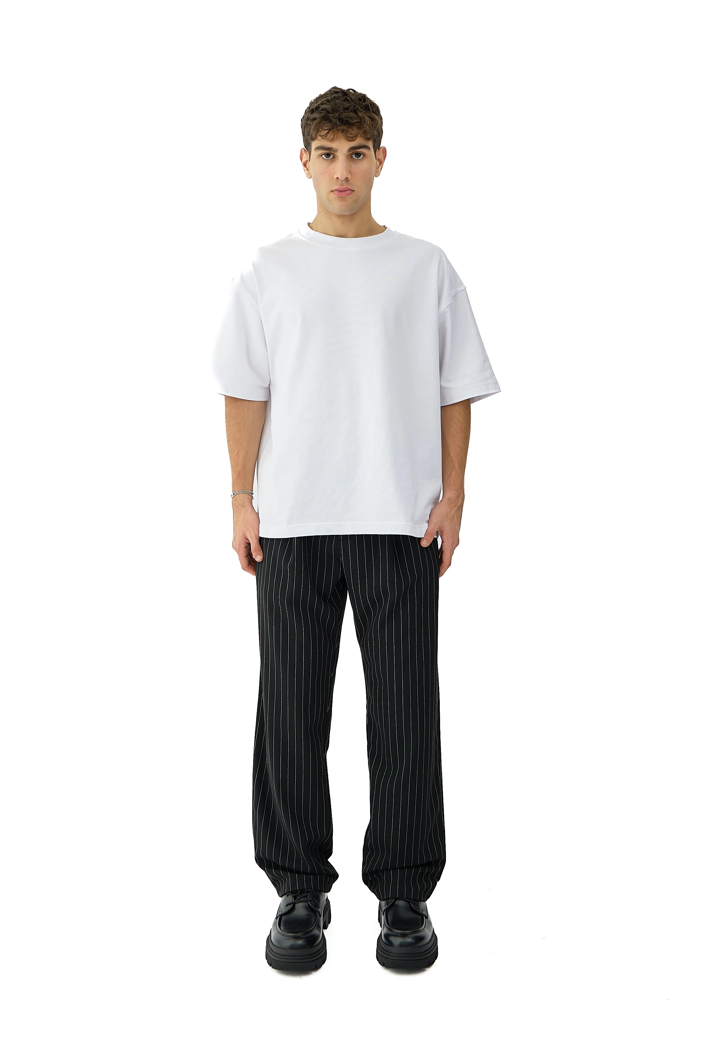 Kalın Tuşeli Çizgili Detay Baggy Fit Kumaş Pantolon