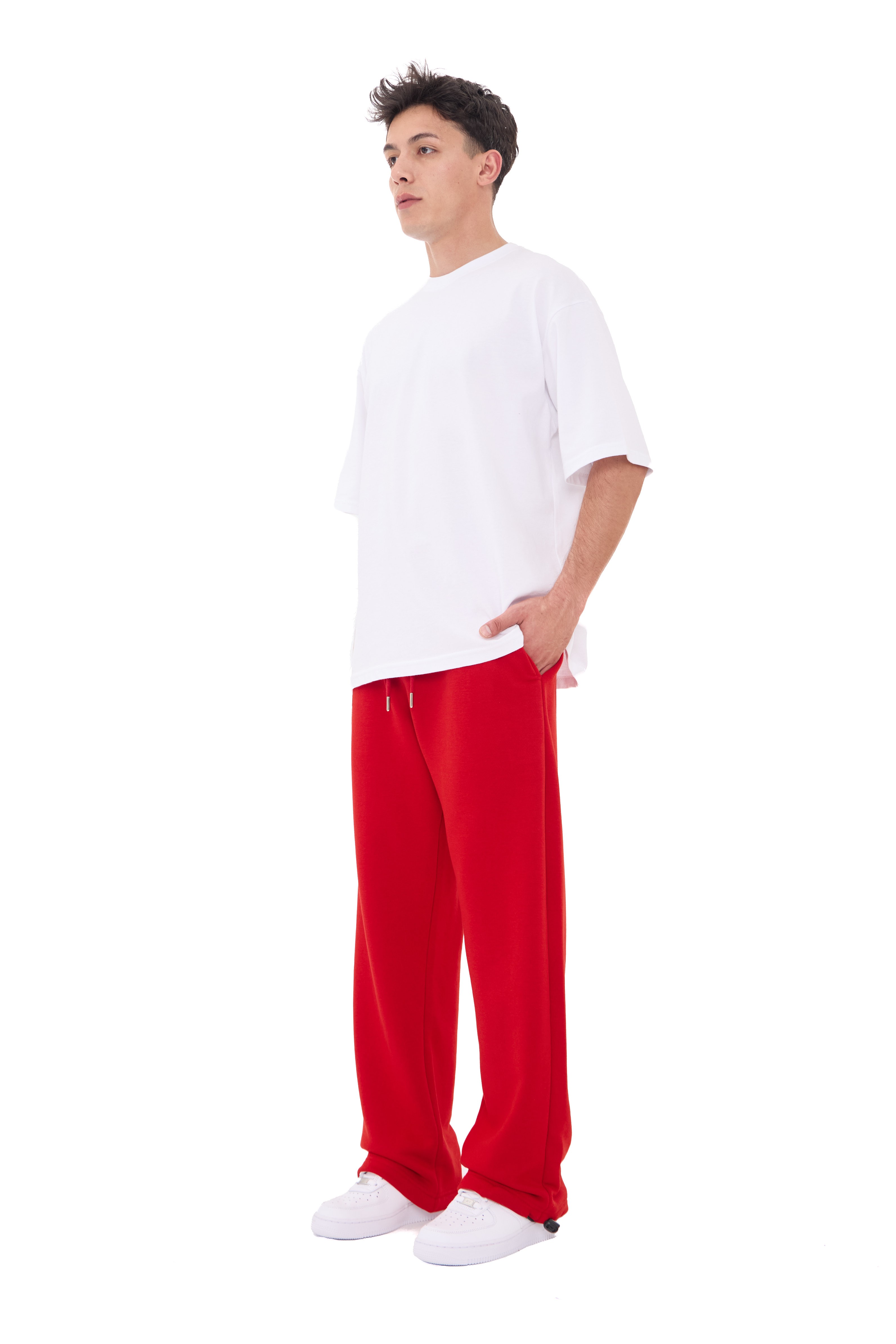  Hitup Premium Basic Ayarlanabilir Paça Oversize Eşofman Altı  - KIRMIZI