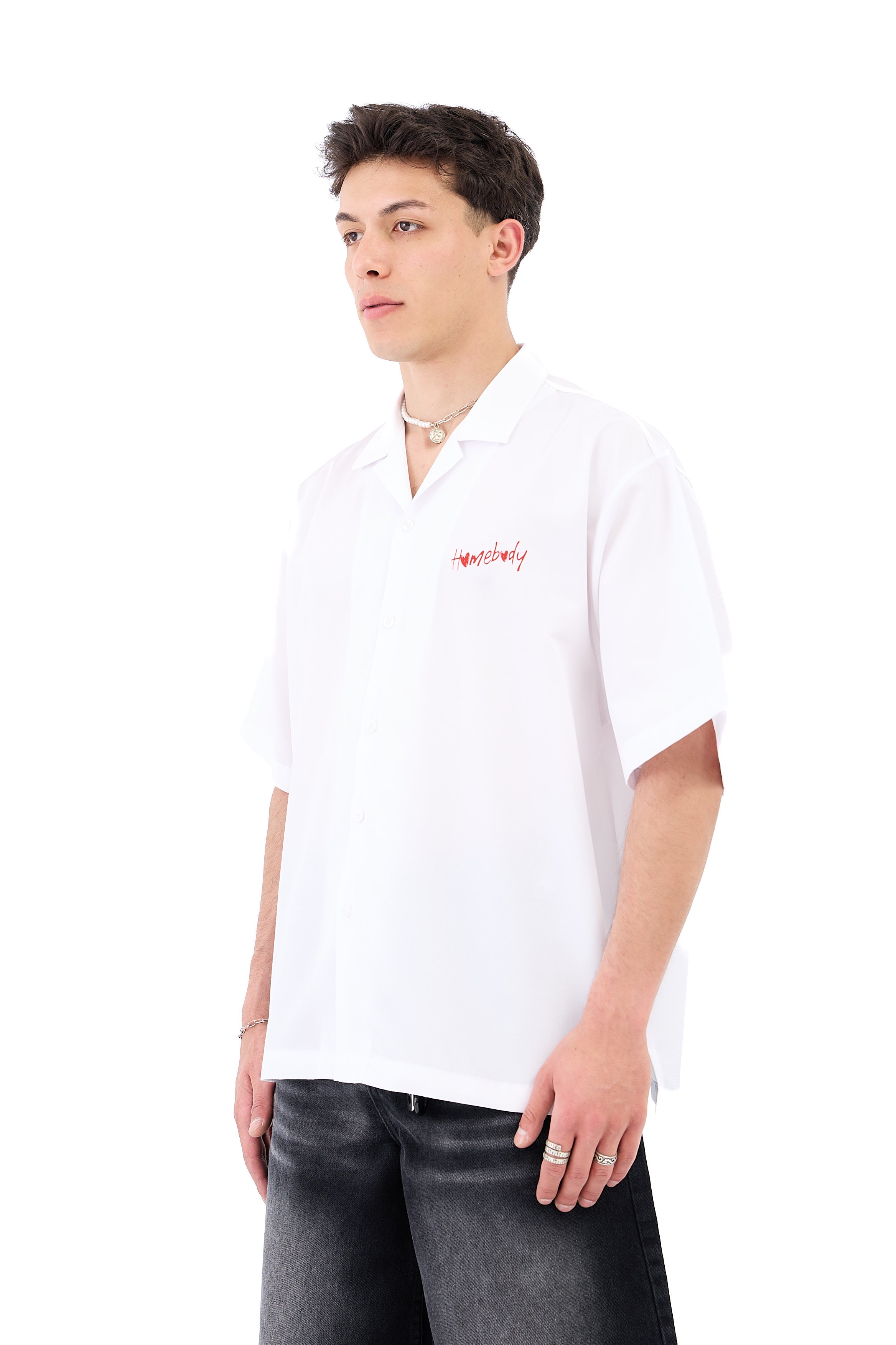 Home Boy Clup Baskı Detay Kısa Kol Gömlek - BEYAZ