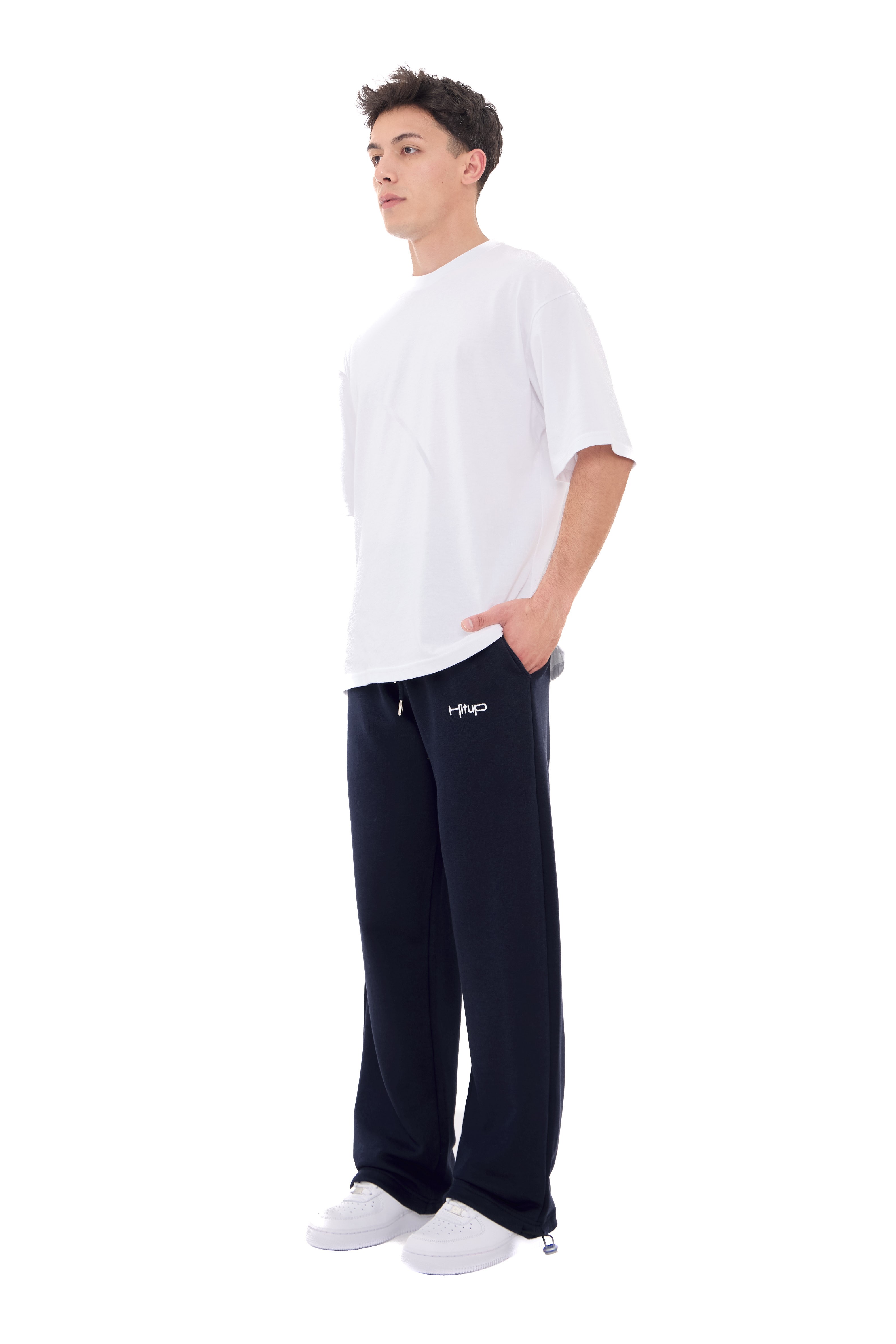  Hitup Nakışlı Premium Ayarlanabilir Paça Oversize Eşofman Altı  - LACİVERT
