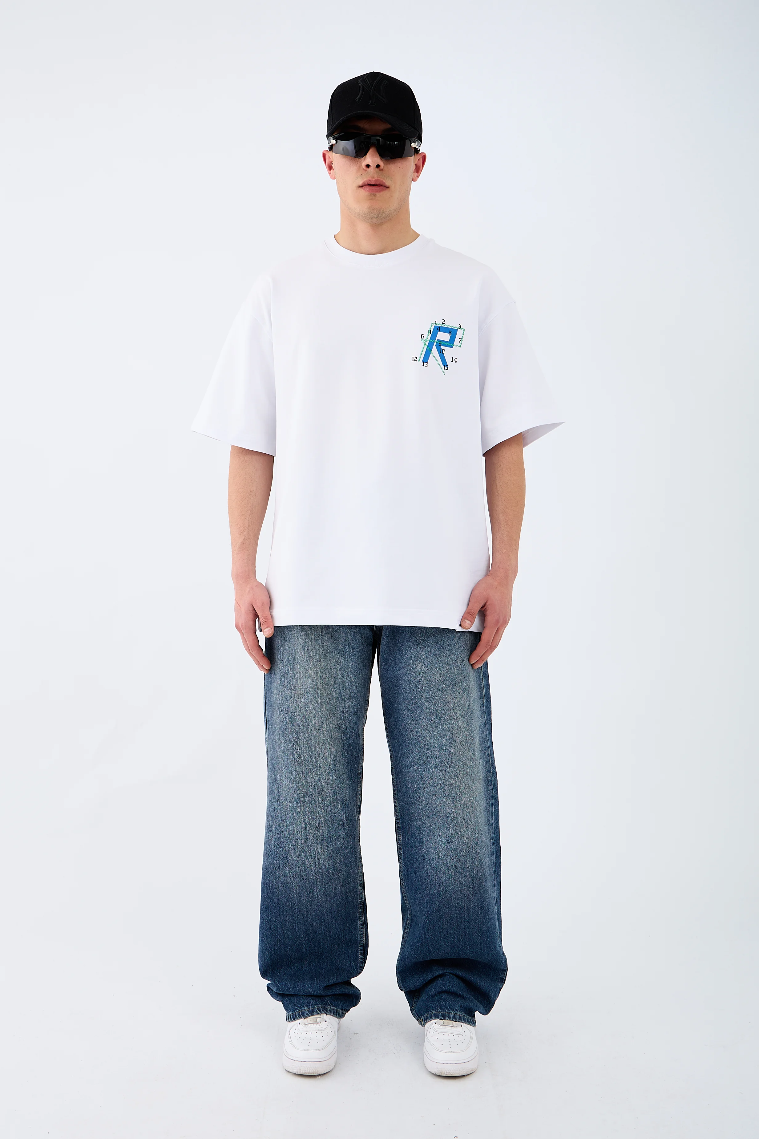 Çizgili Basic Mavi Baggy Jean