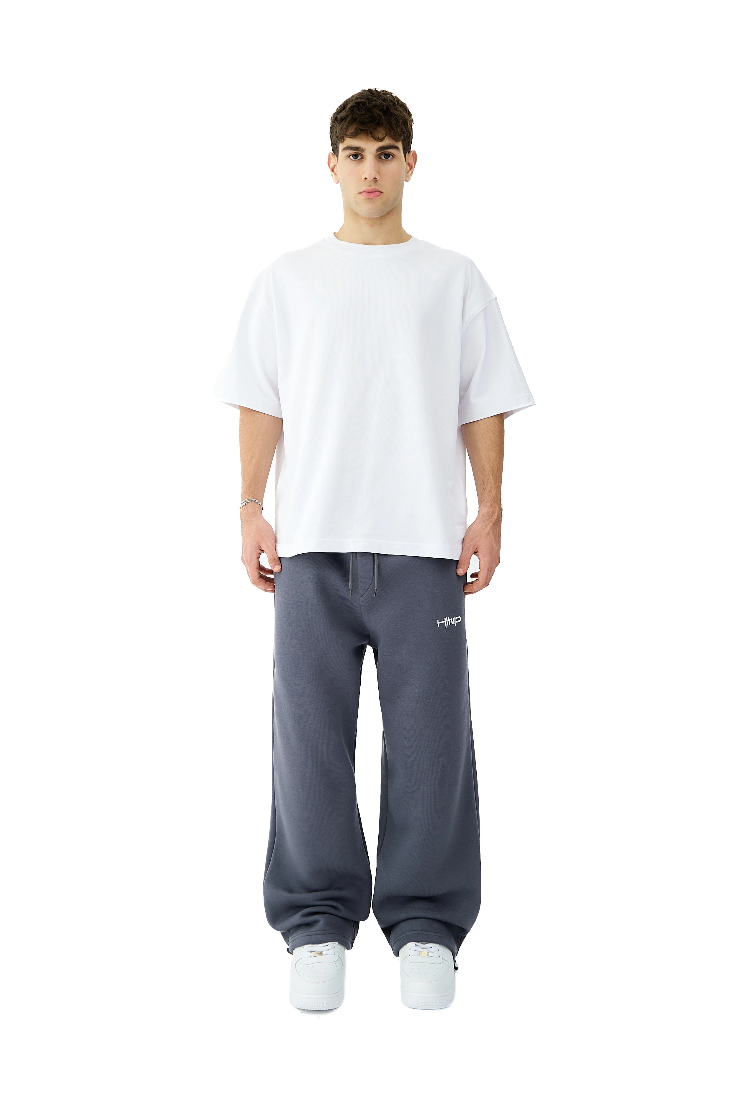 Kışlık Hitup Nakışlı Premium Ayarlanabilir Paça Oversize Eşofman Altı - FÜME