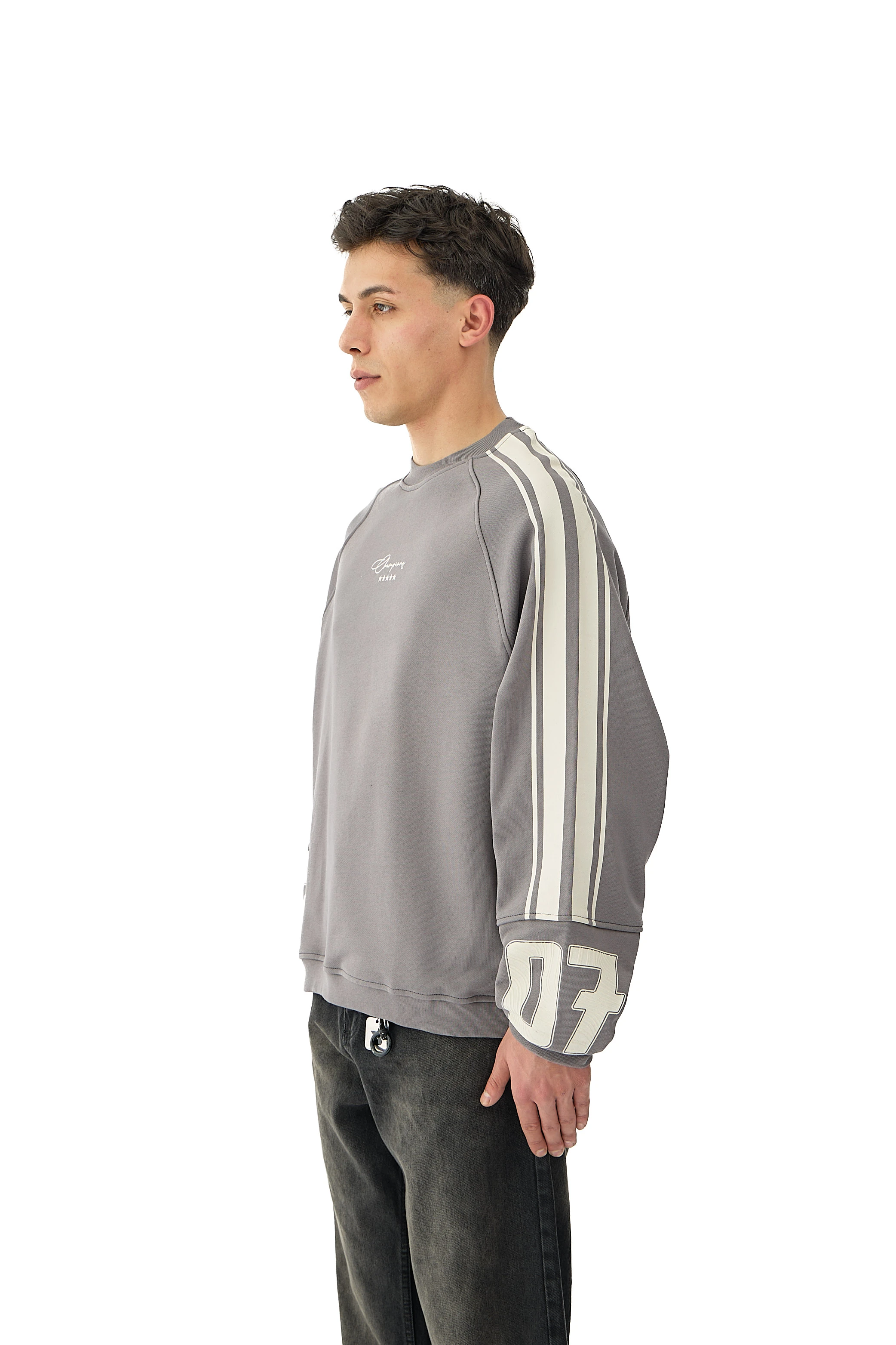 07 Champions Baskılı Oversize Pemium Sweatshirt - FÜME