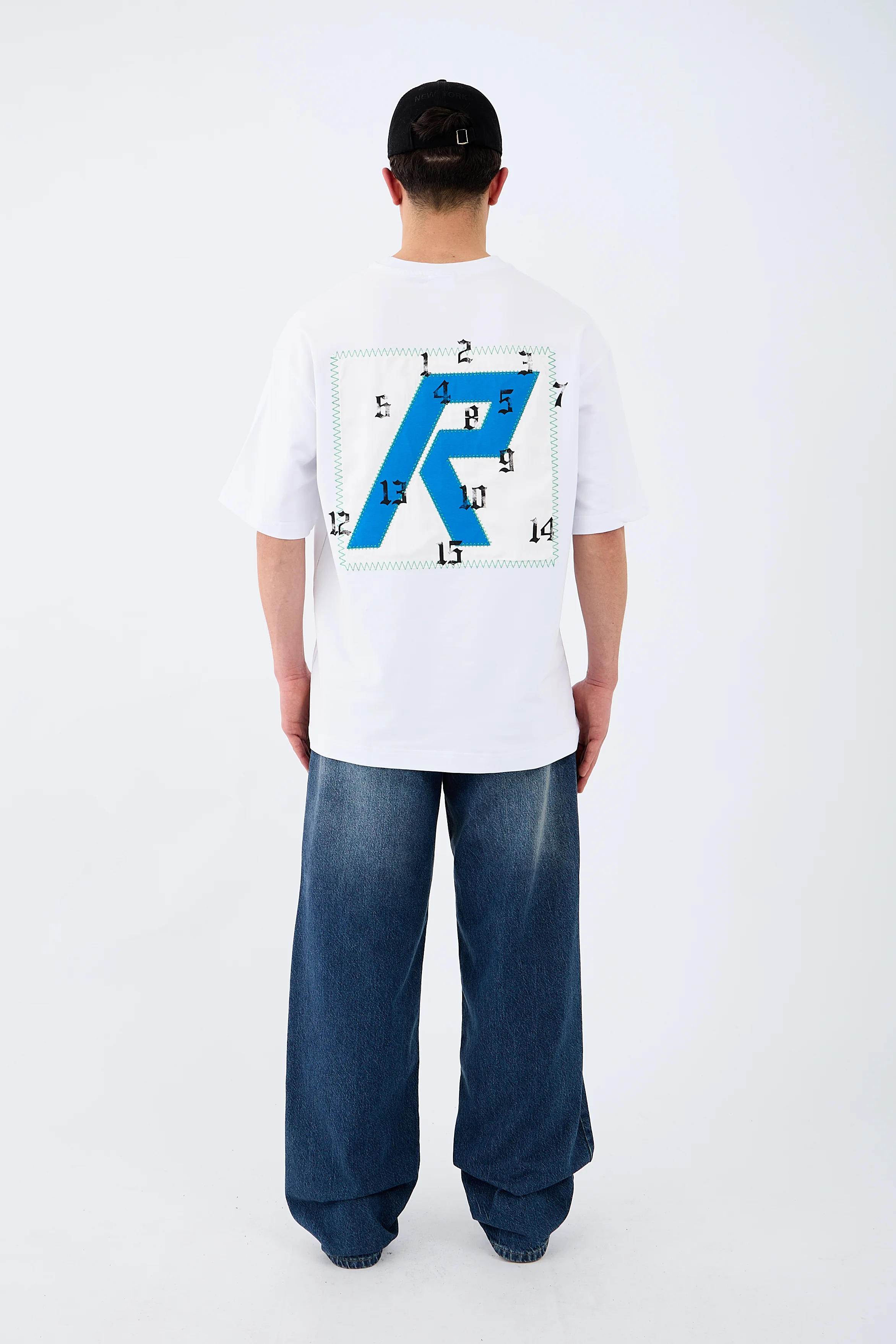 Çizgili Basic Mavi Baggy Jean