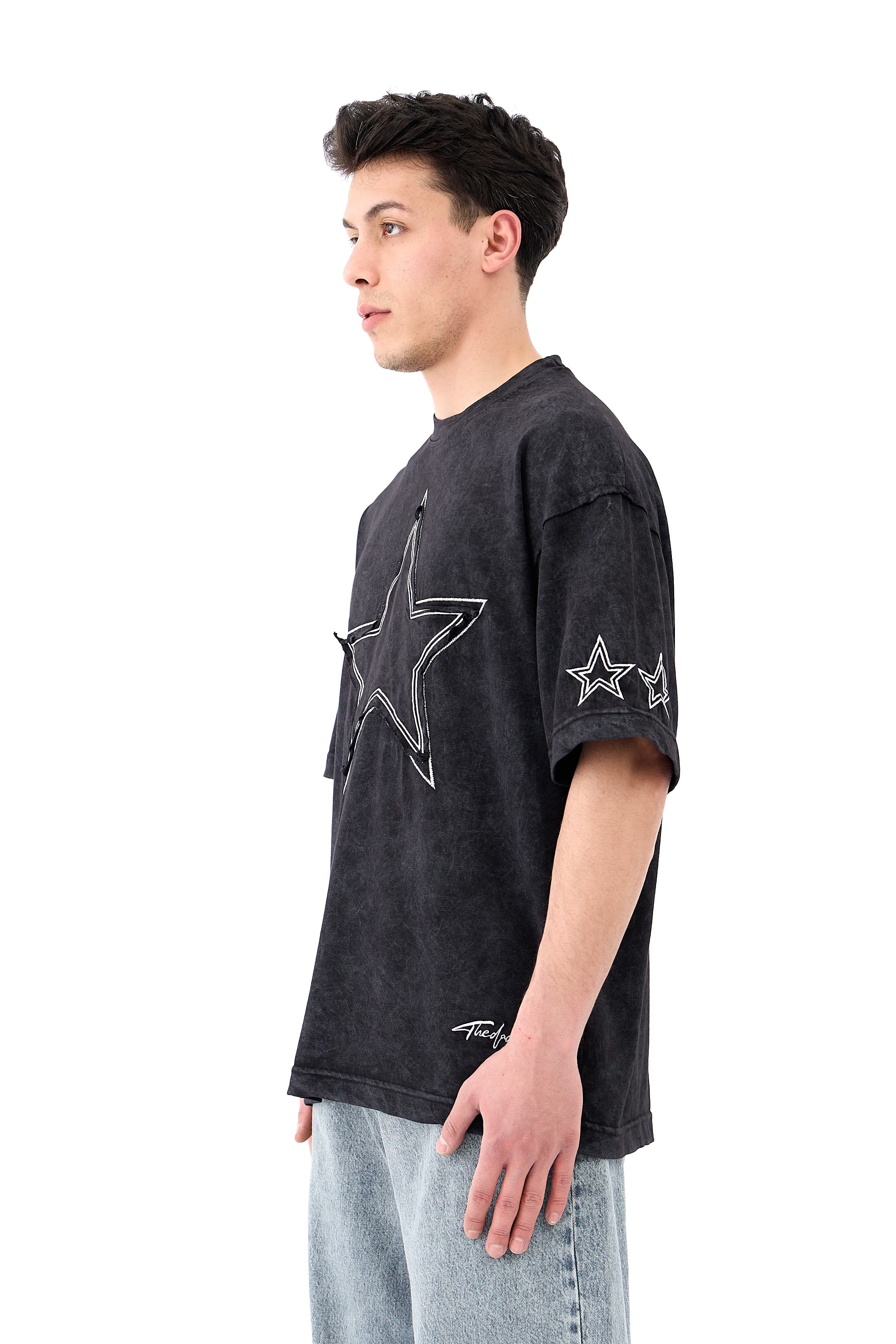Star Nakışlı Washed Premium Oversize Tişört