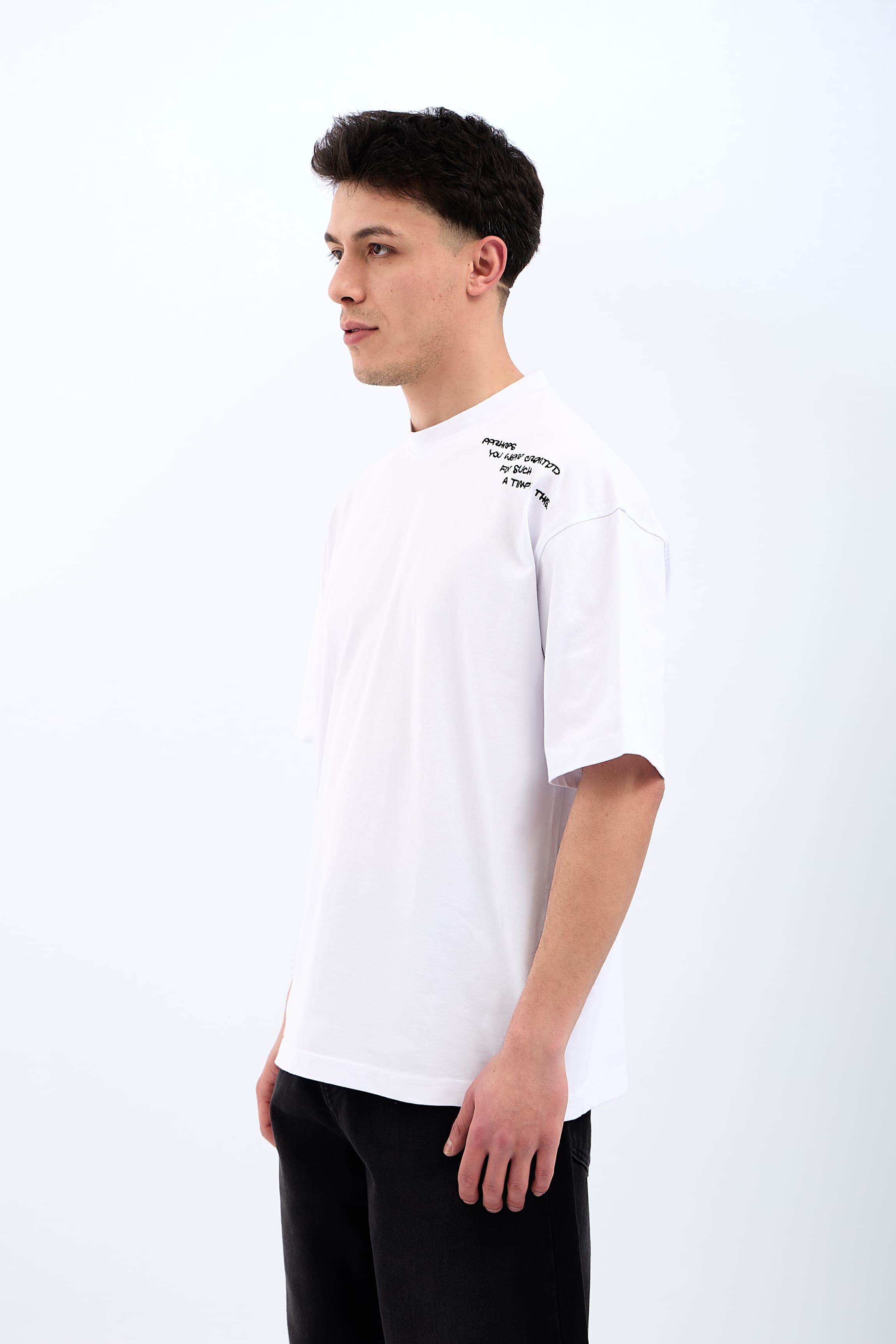 For Such Nakışlı Premium Oversize Tişört - BEYAZ