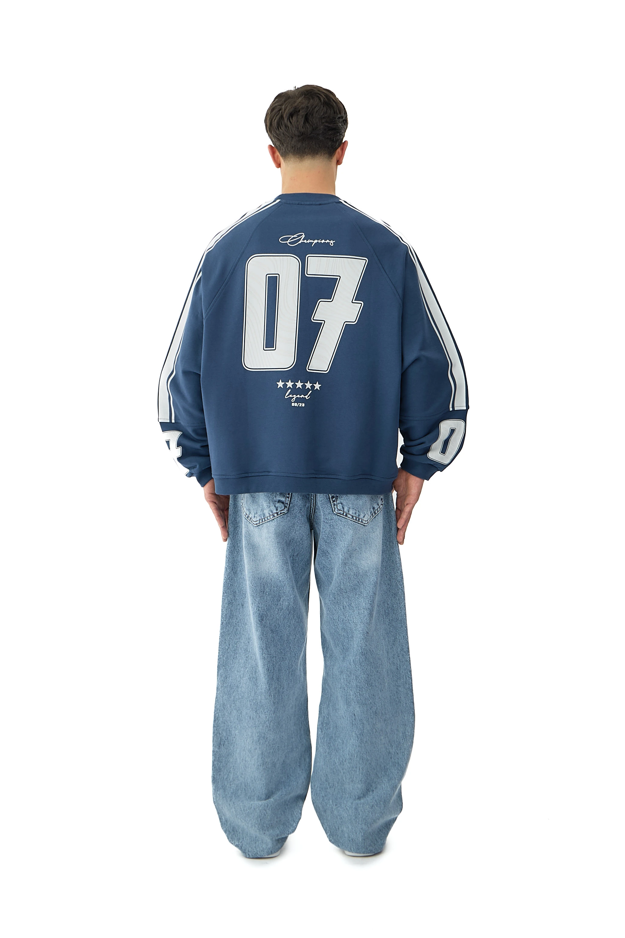 07 Champions Baskılı Oversize Pemium Sweatshirt - LACİVERT