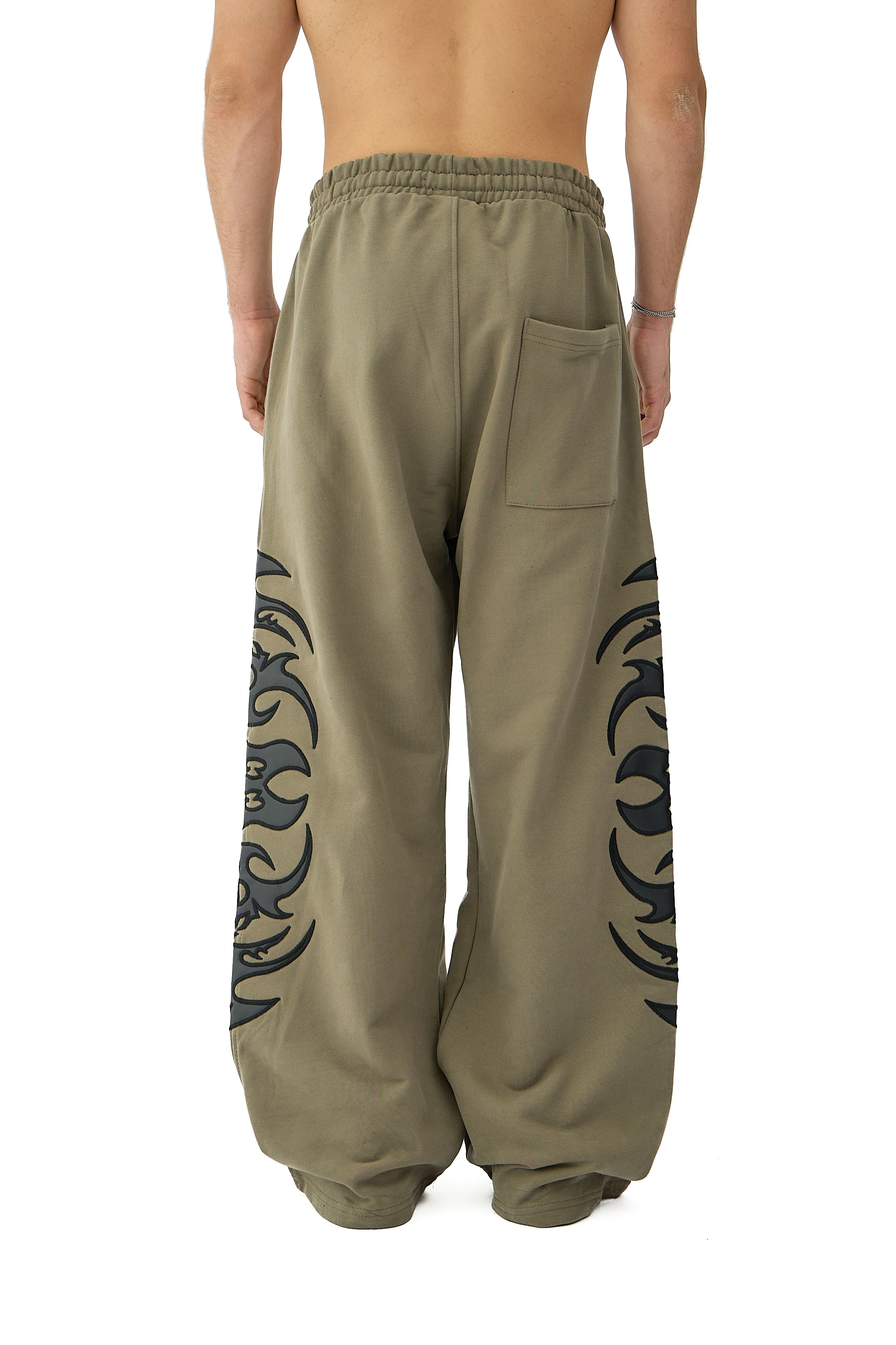 Tribal Deri & Nakış Detaylı Double Belt Premium Sweatpant - YEŞİL