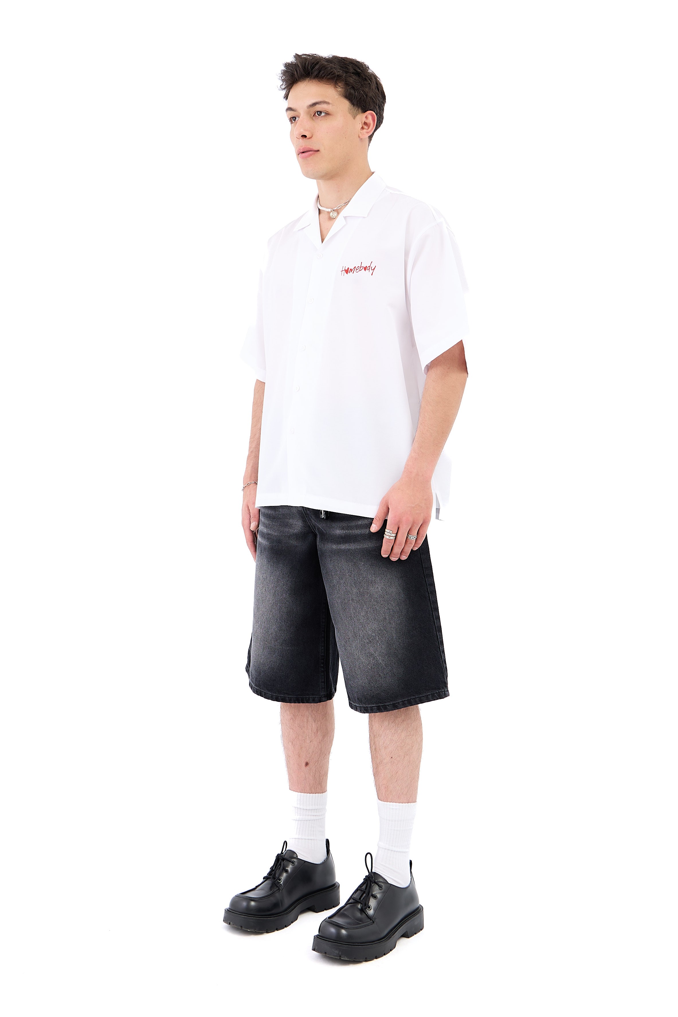Çizgili Soldurma Efekt Baggy Jean Şhort - SİYAH