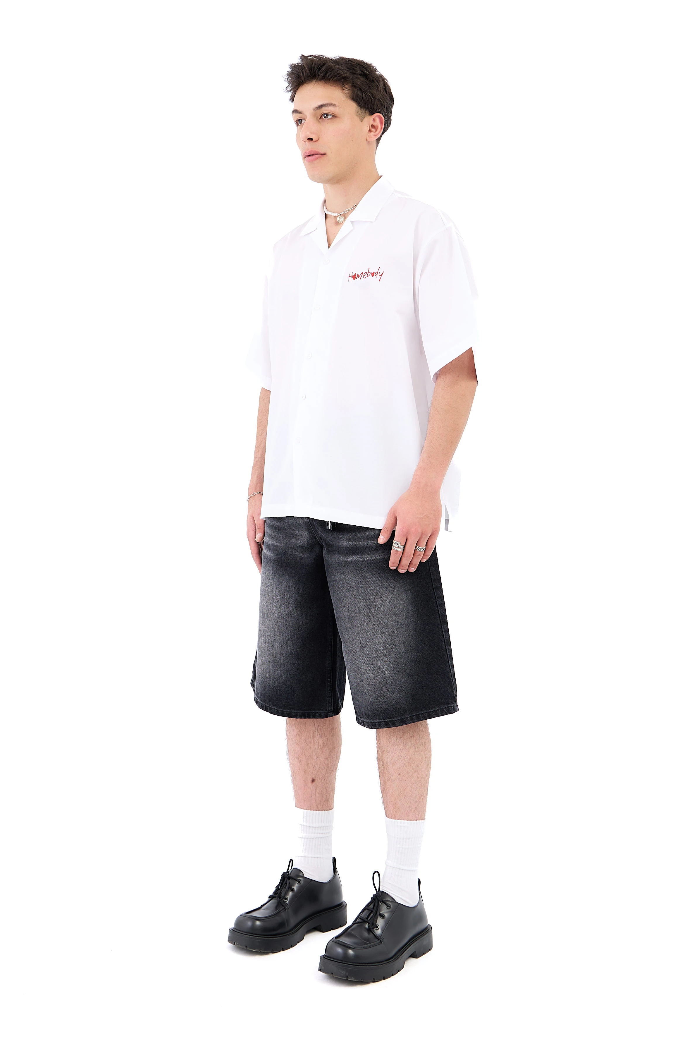 Çizgili Soldurma Efekt Baggy Jean Şhort