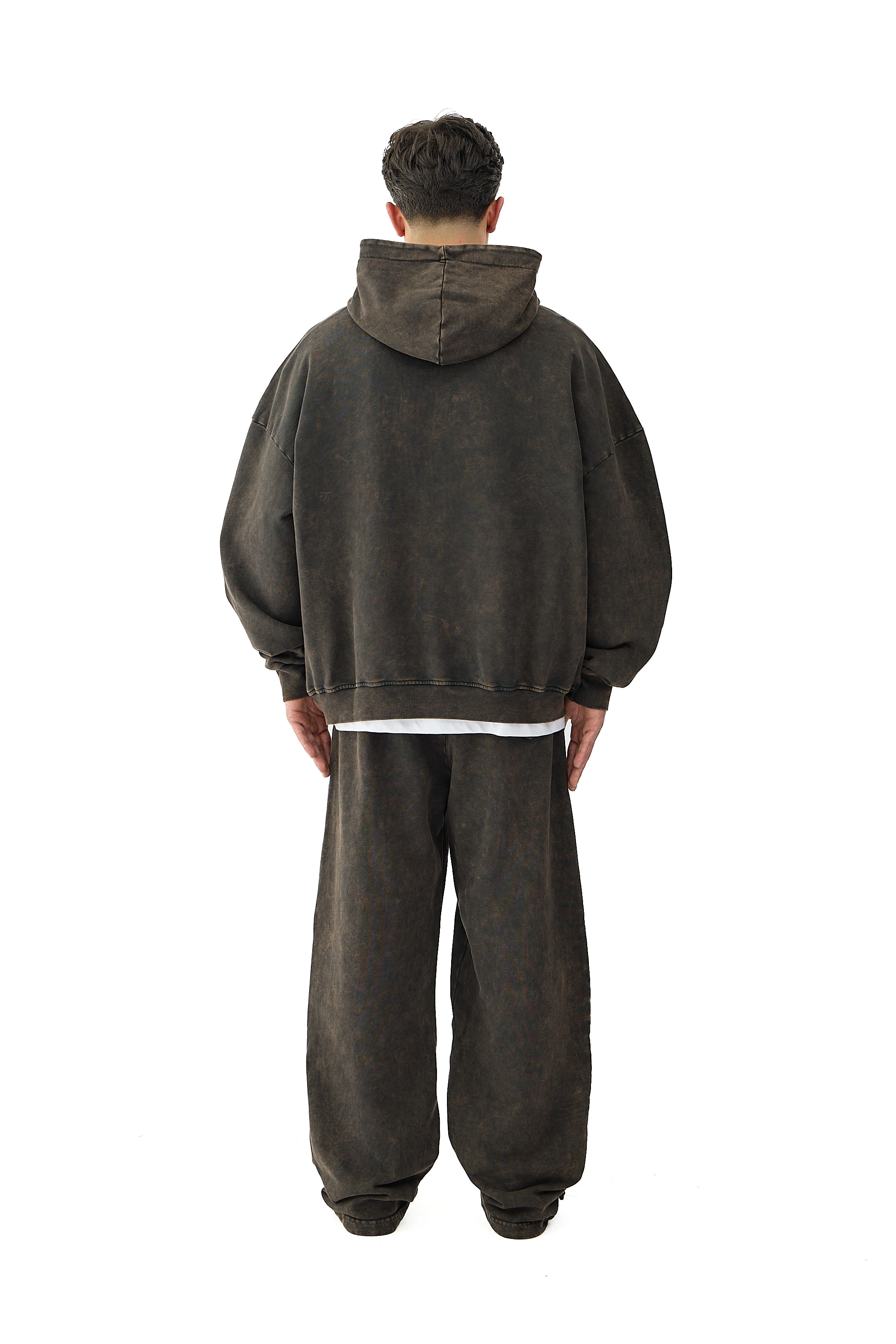  Oil Washed Yıkamalı Oversize Hoodie - KAHVERENGİ