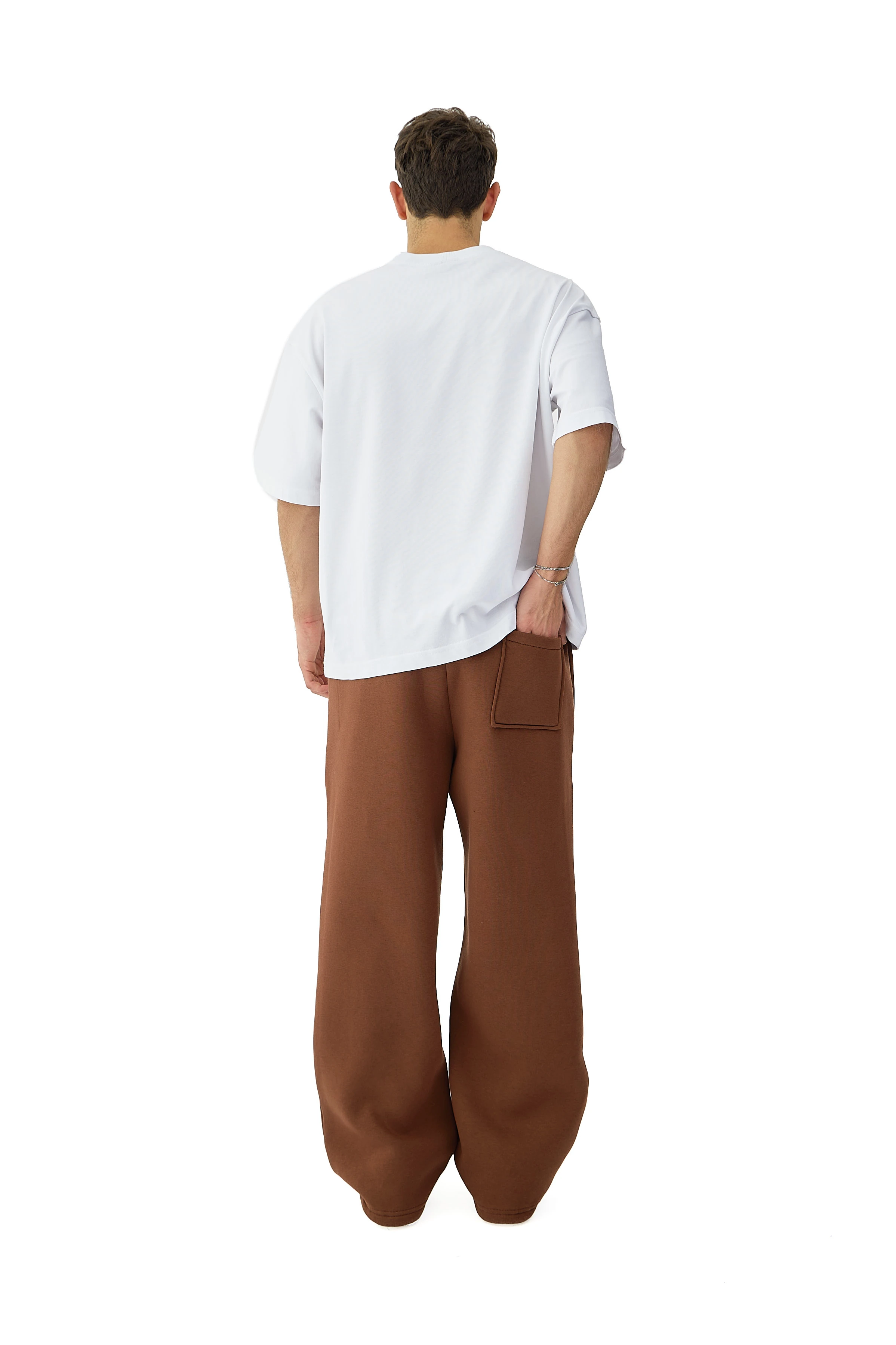 Kışlık Hitup Nakışlı Premium Ayarlanabilir Paça Oversize Eşofman Altı - KAHVERENGİ