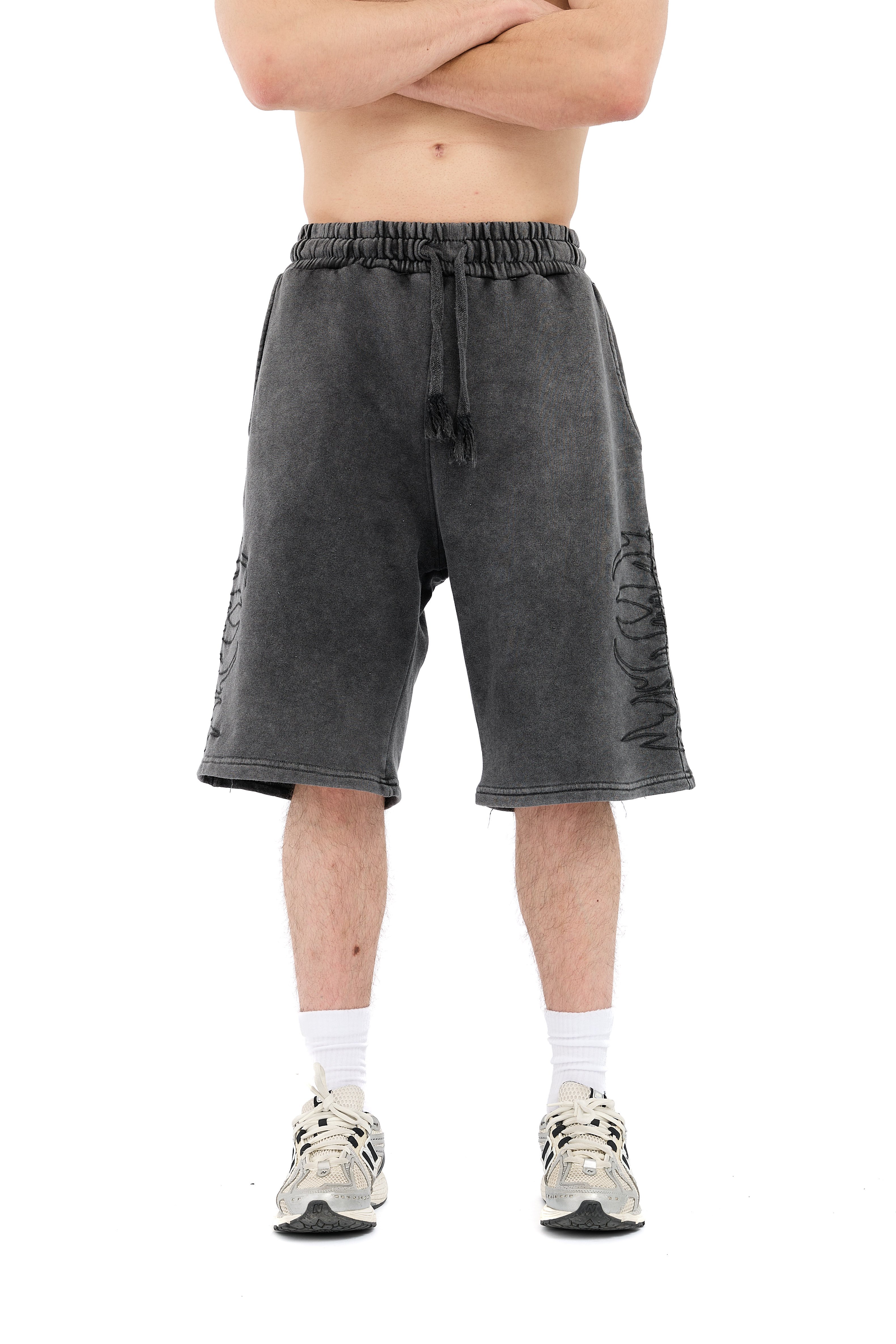 Premium Tribal Nakış Detay Baggy Şort - ANTRASİT