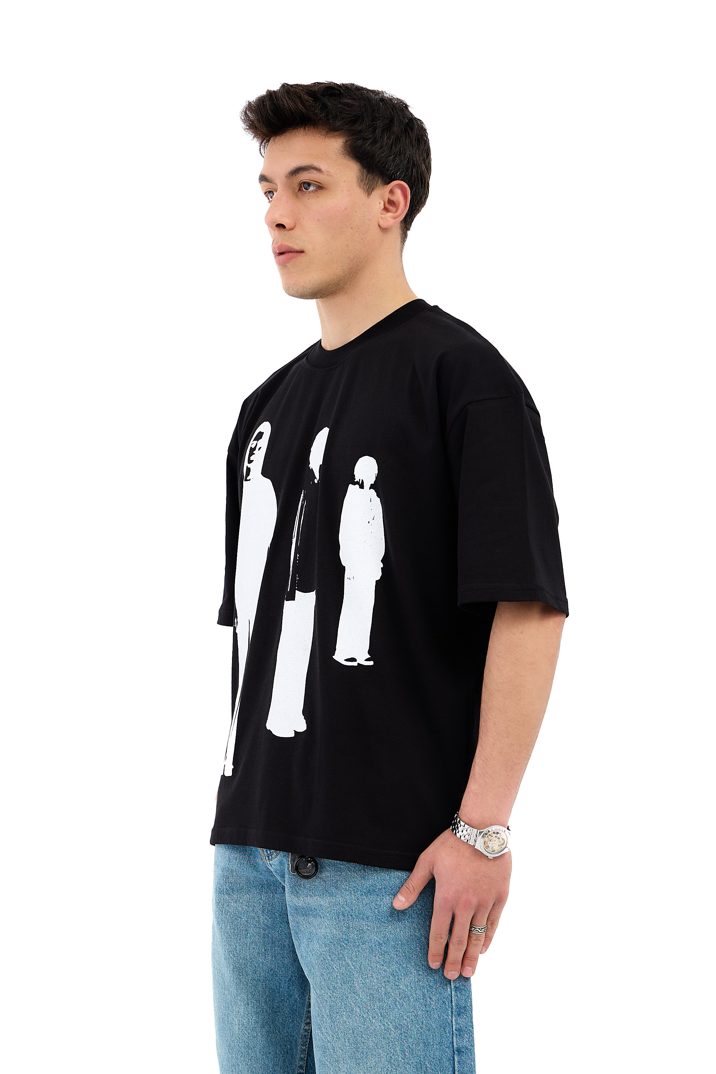Urban Silence Baskılı Oversize Tişört  - SİYAH
