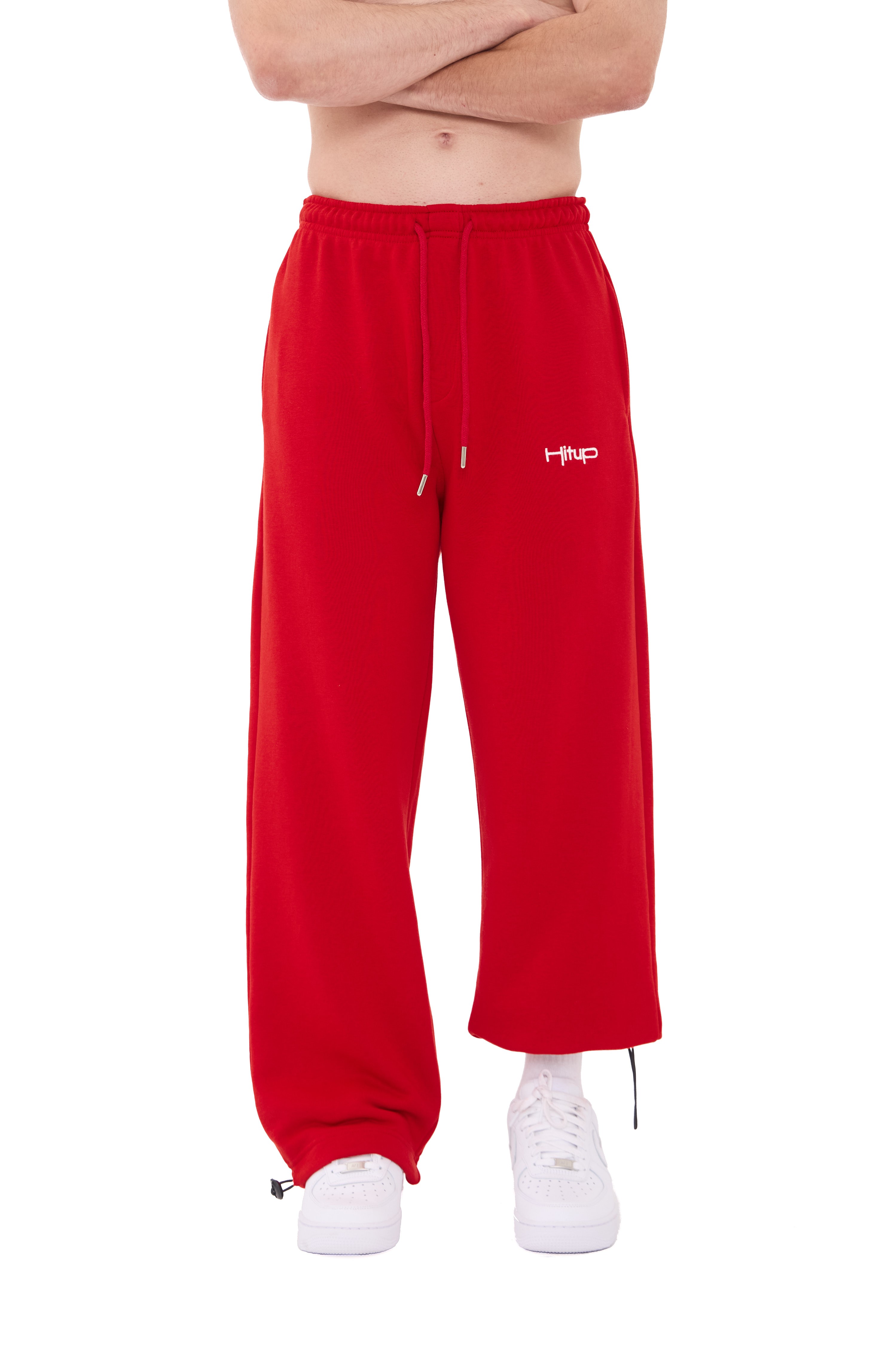  Hitup Nakışlı Premium Ayarlanabilir Paça Oversize Eşofman Altı  - KIRMIZI