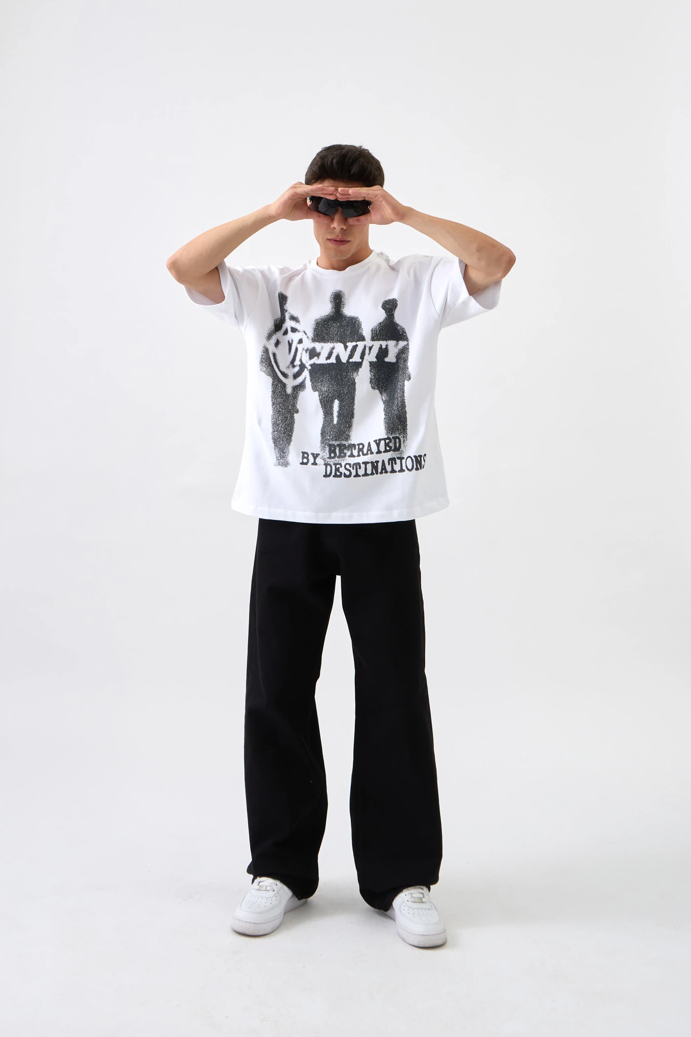 Shadow Print Oversize Baskılı Tişört - BEYAZ