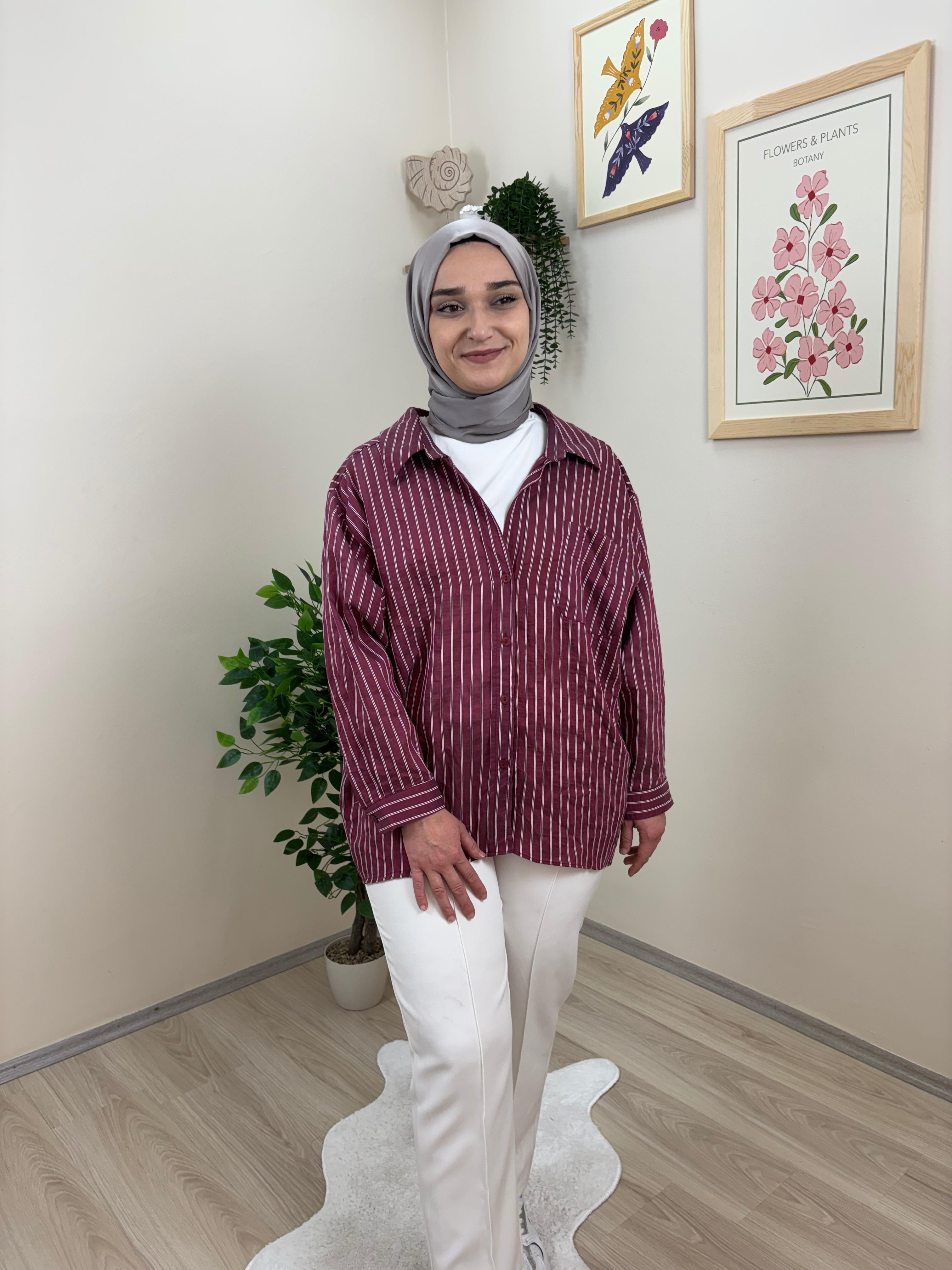 Çift Manşetli Çizgili Gömlek