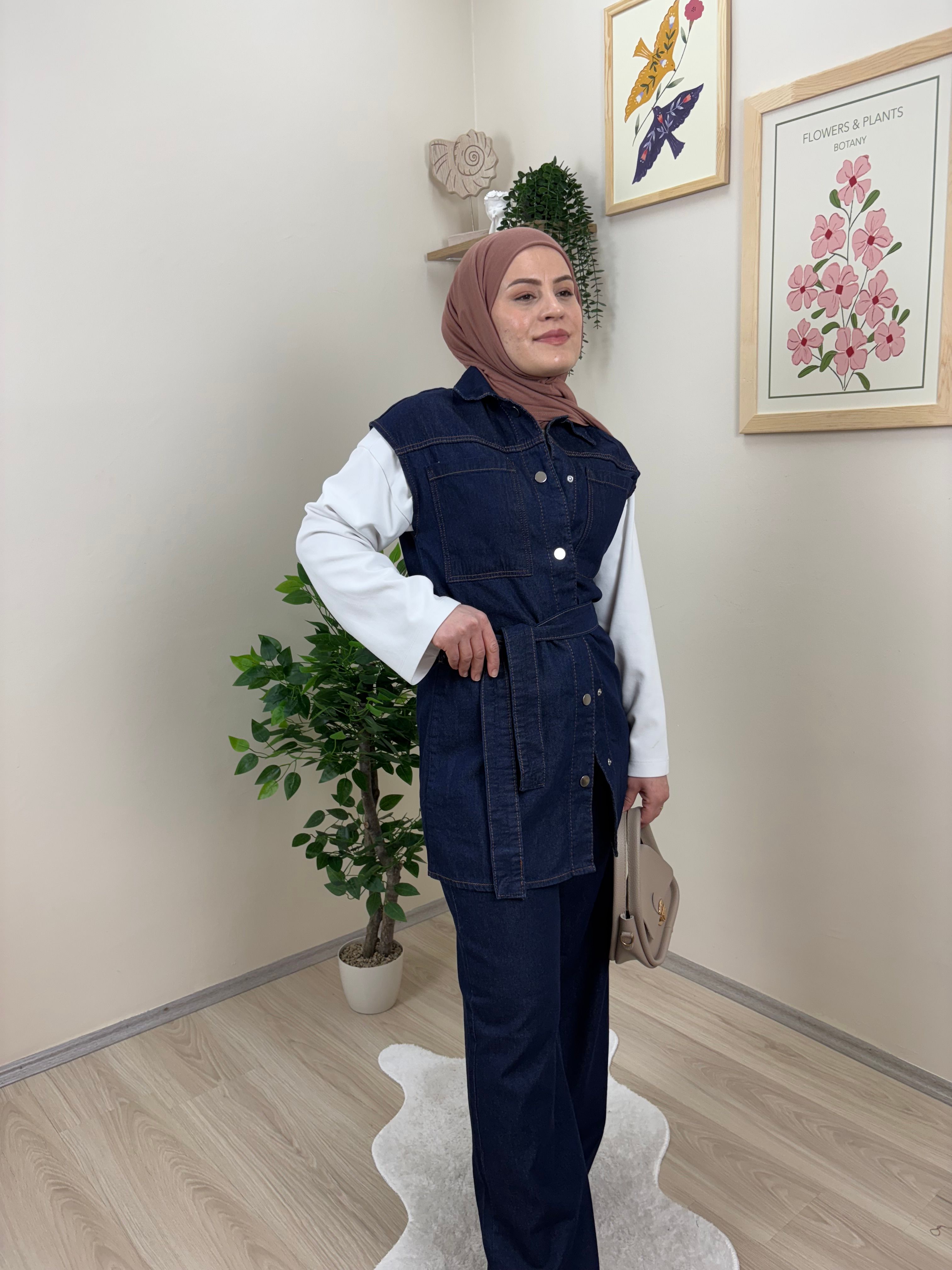 Uzun Yelek Denim Takım
