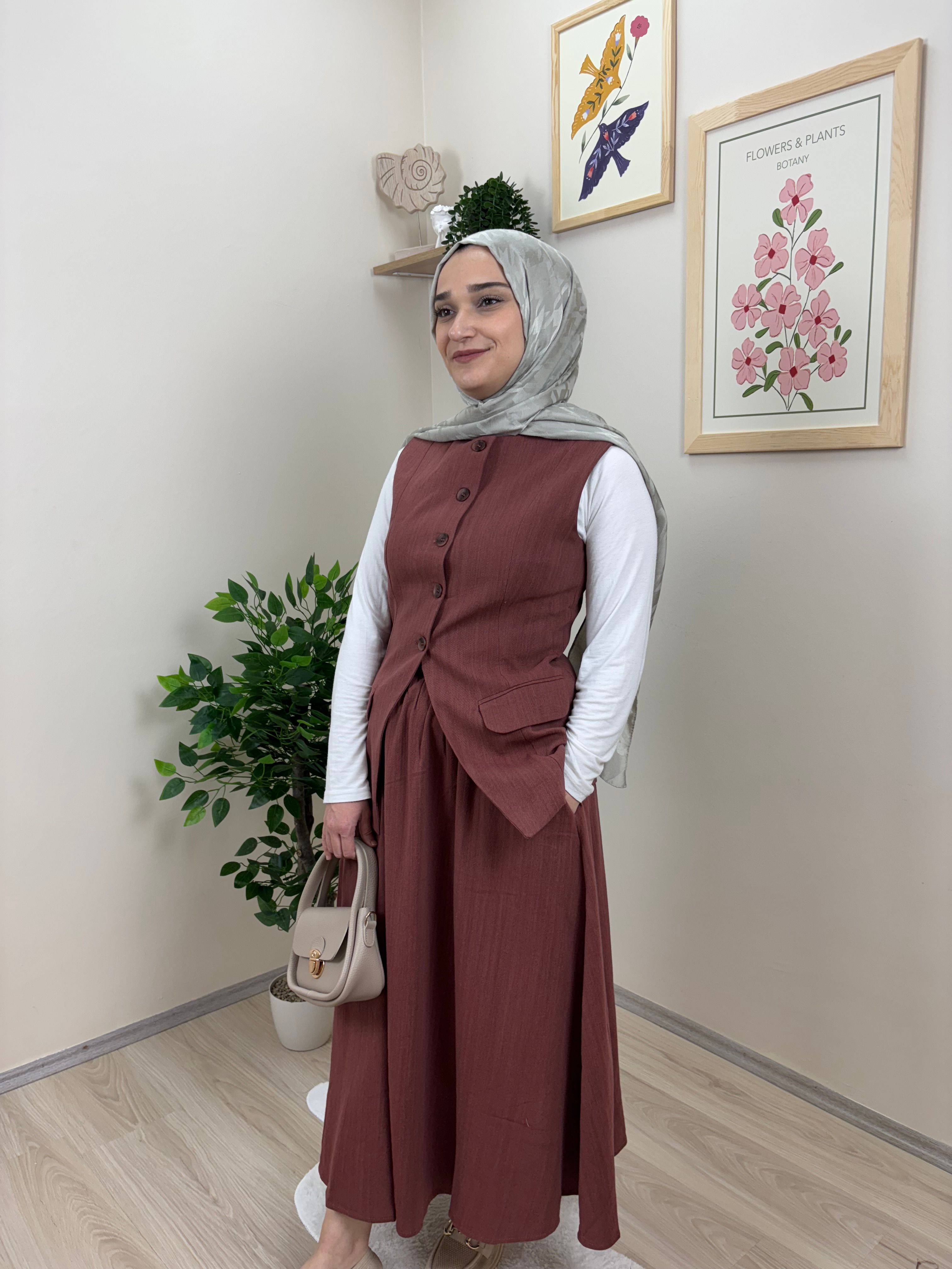 Cep Kapaklı Yelek Cepli Etek