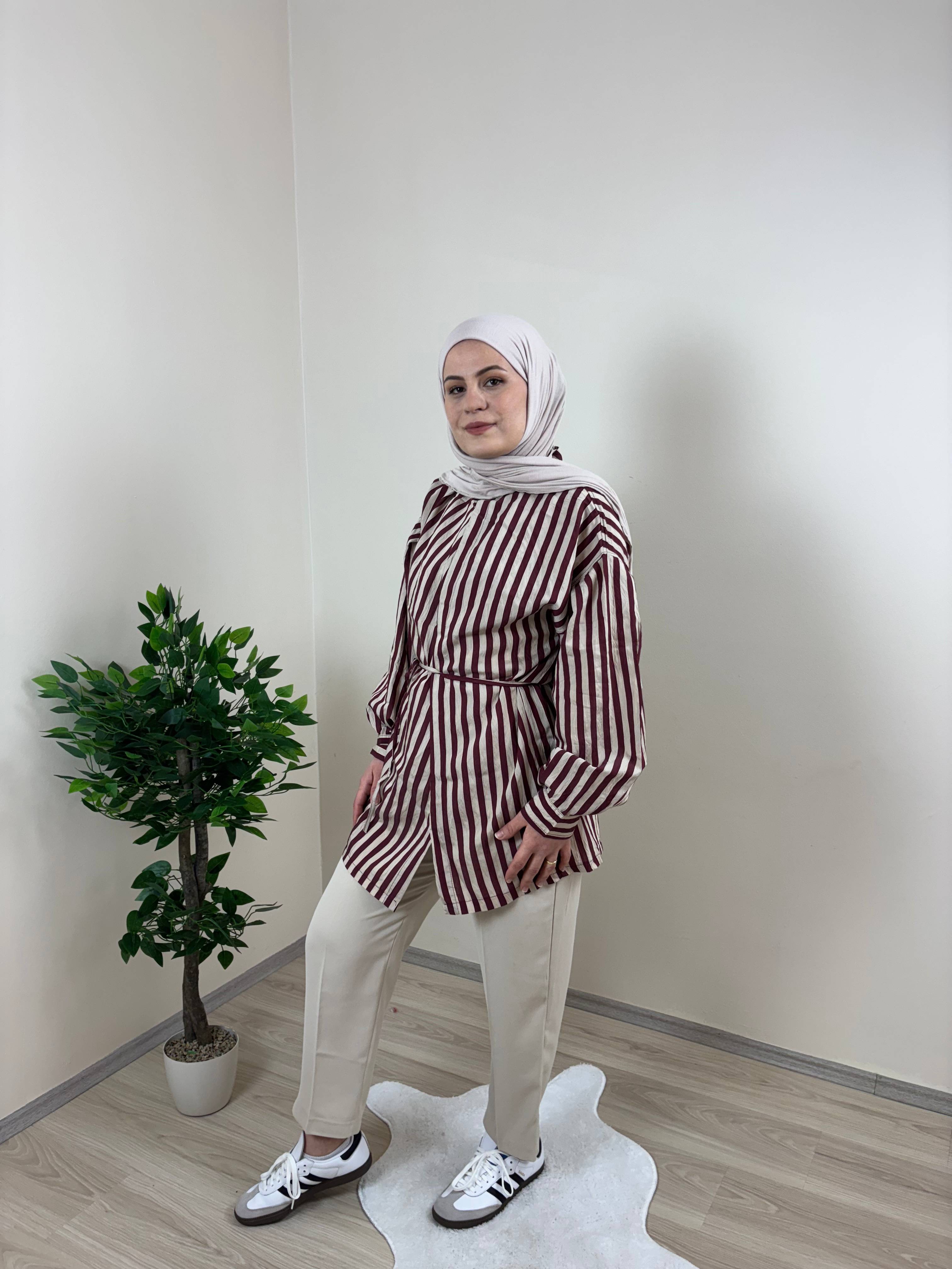 Çizgili Gömlek - Bordo