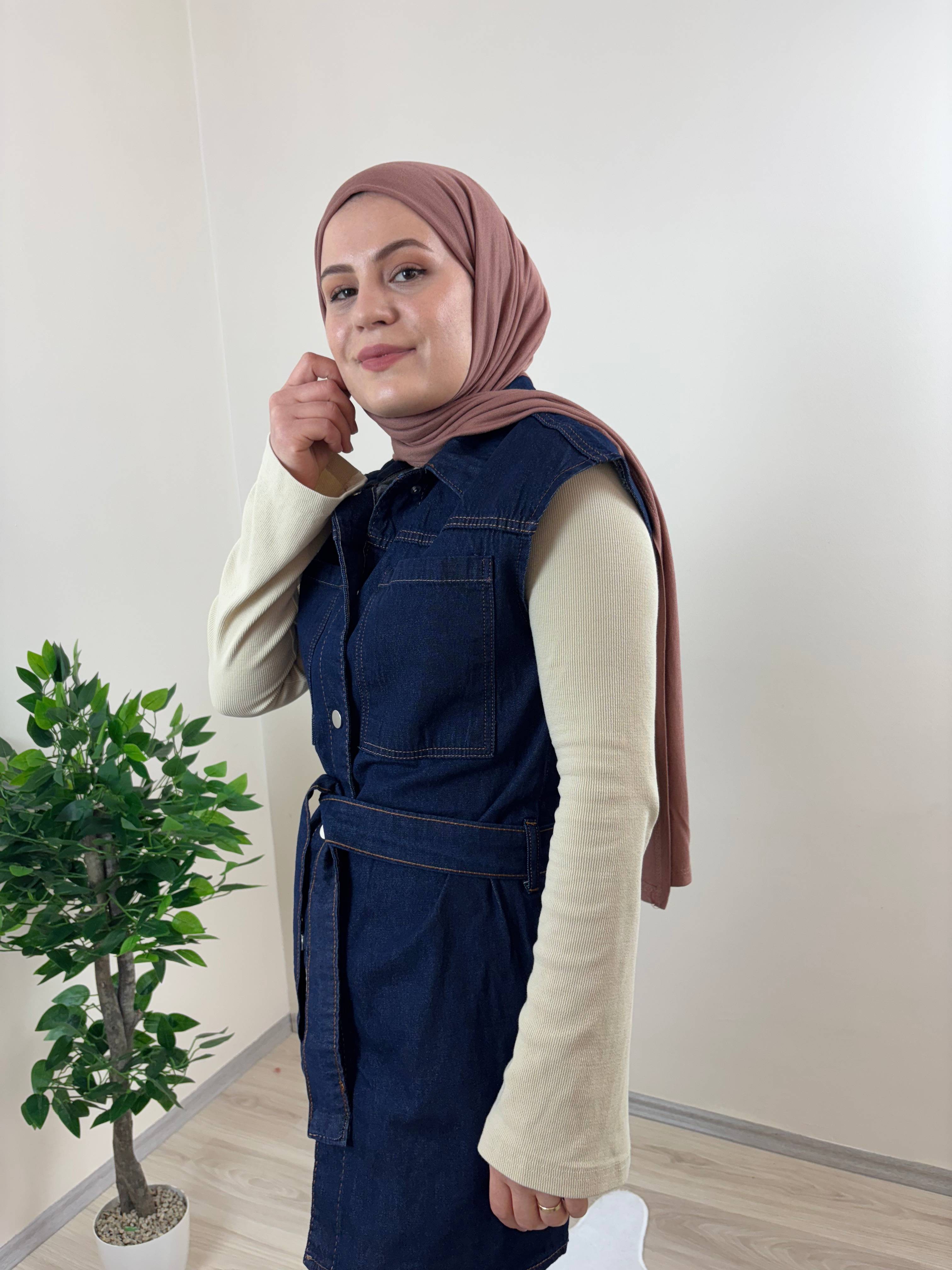 Uzun Yelek Denim Takım