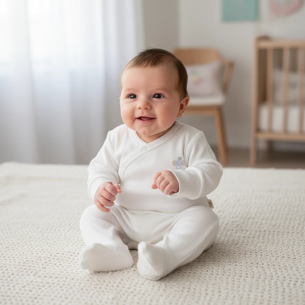 Organik Pamuklu Kendinden Eldivenli ve Patikli Bebek Tulumu - Beyaz Milky