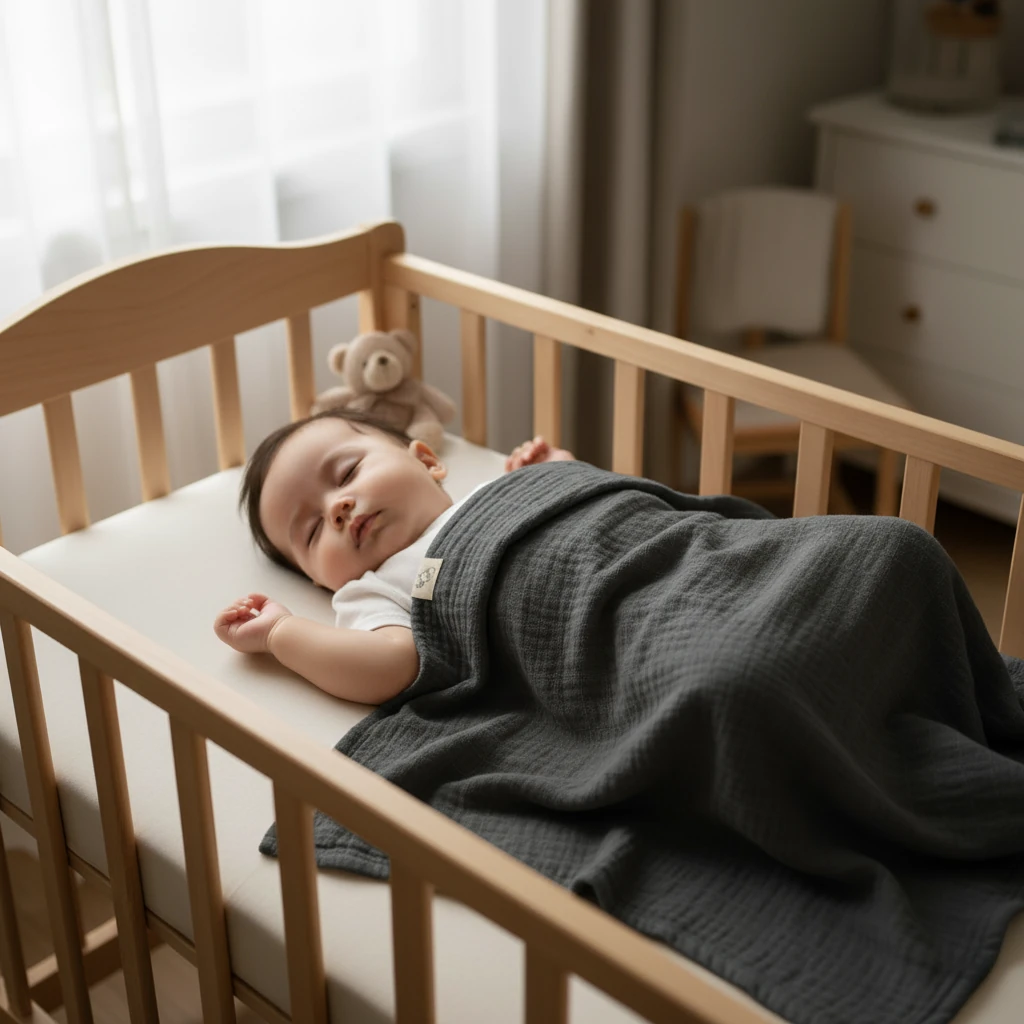 %100 Organik Müslin Örtü Bebek Battaniyesi - Antrasit Gri