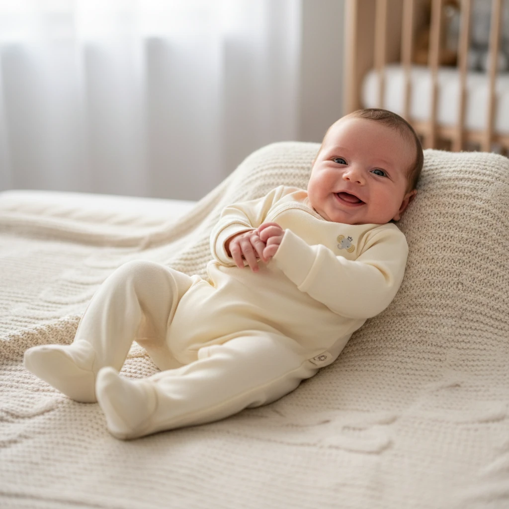 Organik Pamuklu Kendinden Eldivenli ve Patikli Bebek Tulumu - Ekru Softy